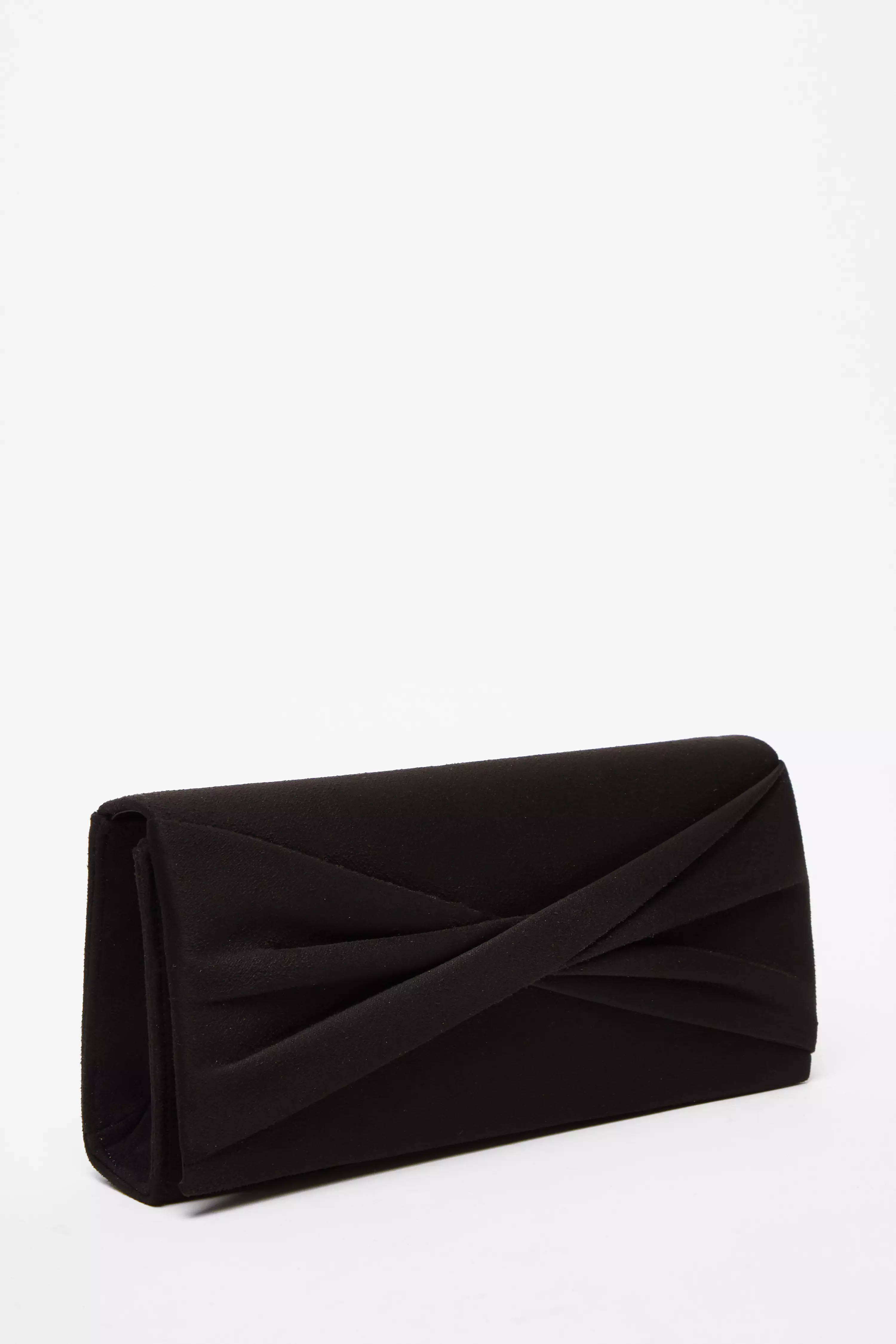 Black Faux Suede Twist Clutch Bag