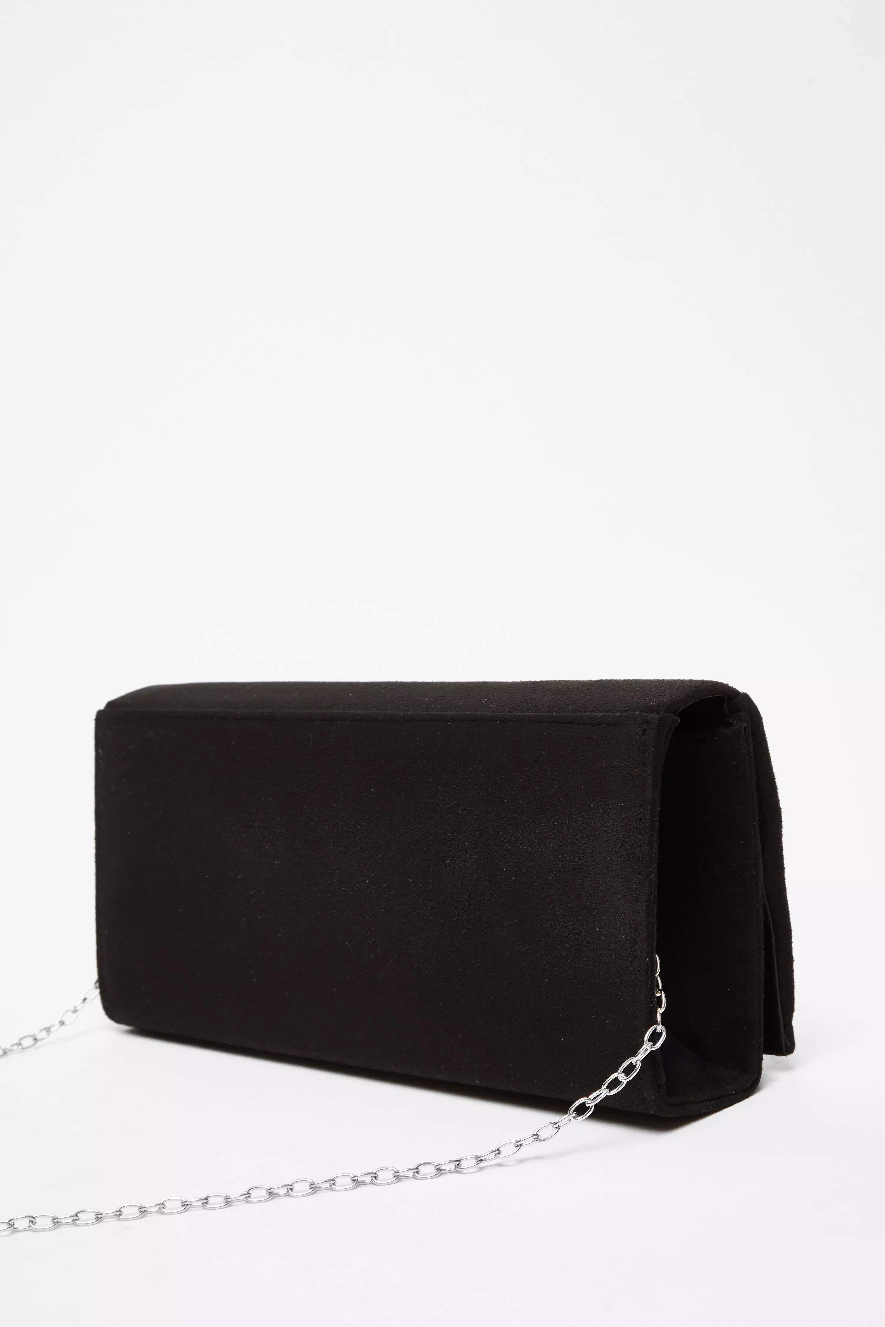 Black Faux Suede Twist Clutch Bag