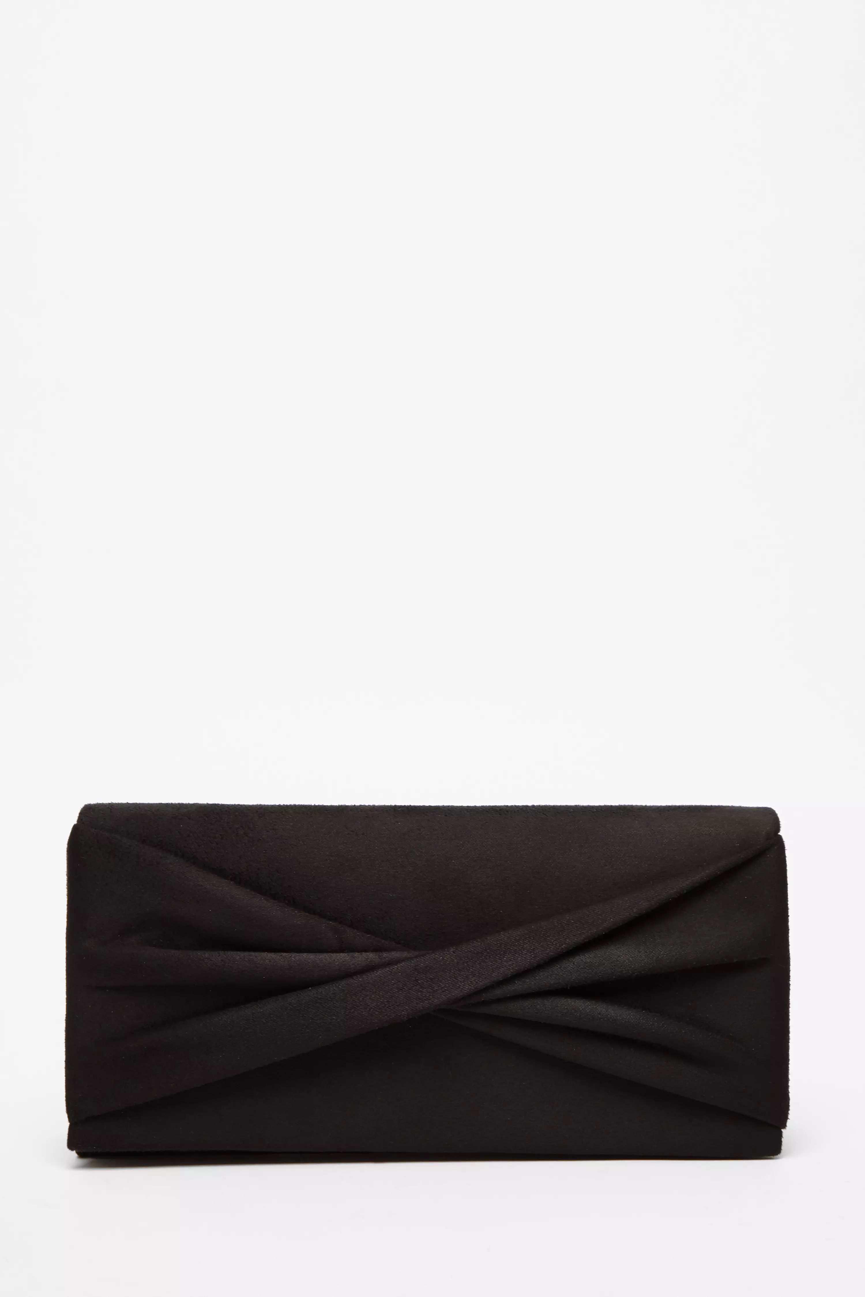 Black Faux Suede Twist Clutch Bag