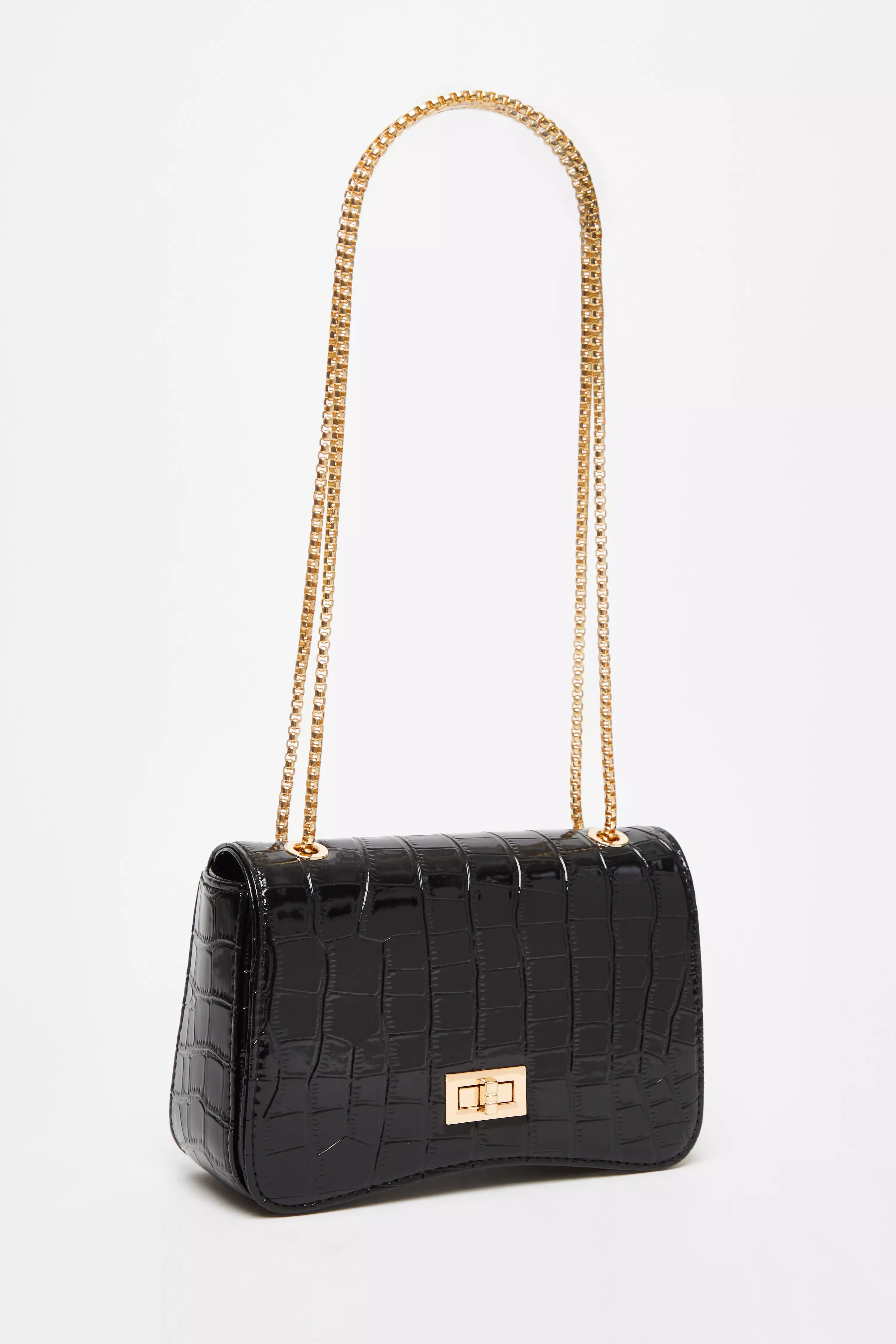 Black Croc Cross Body Bag