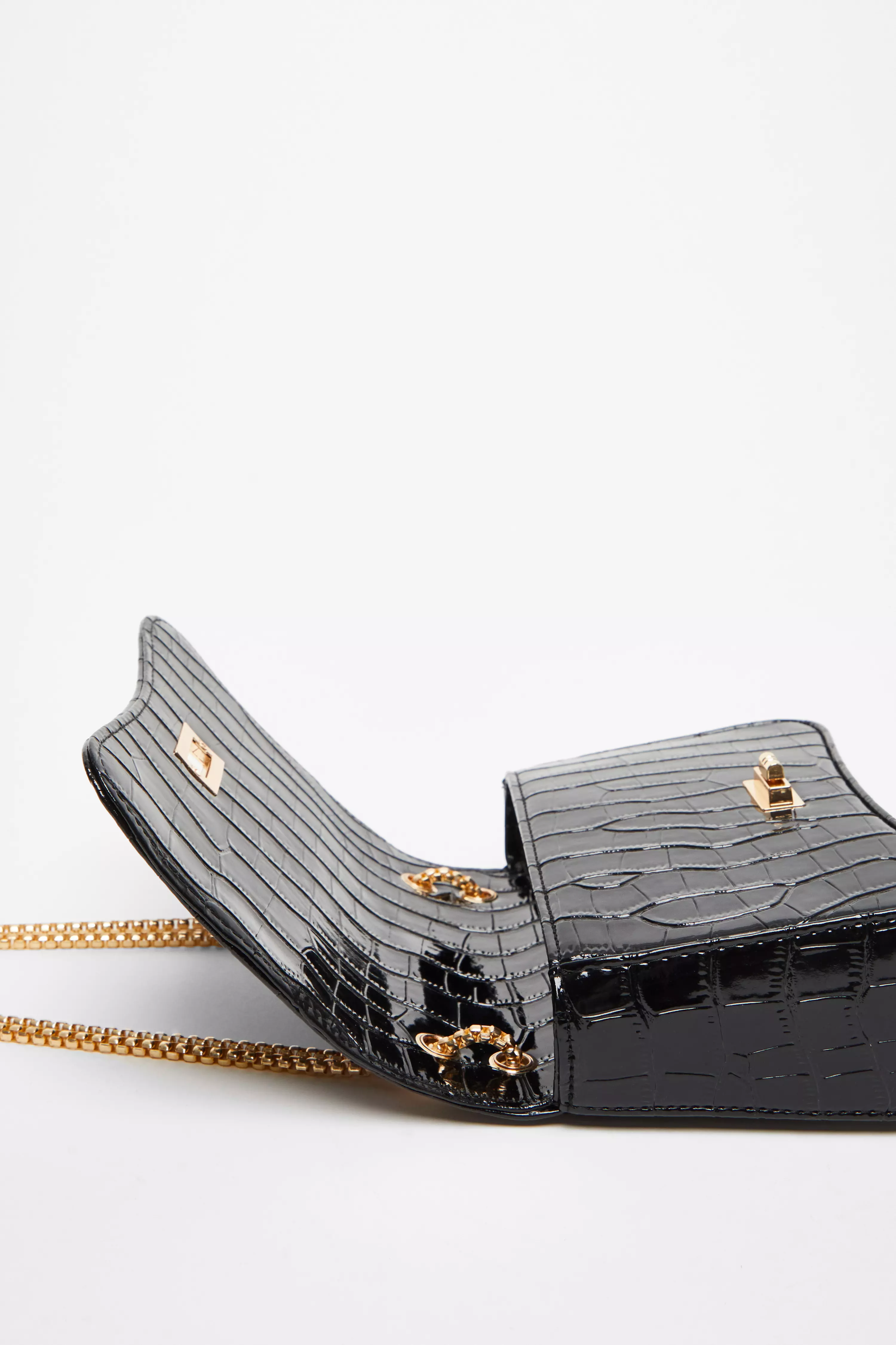 Black Croc Cross Body Bag