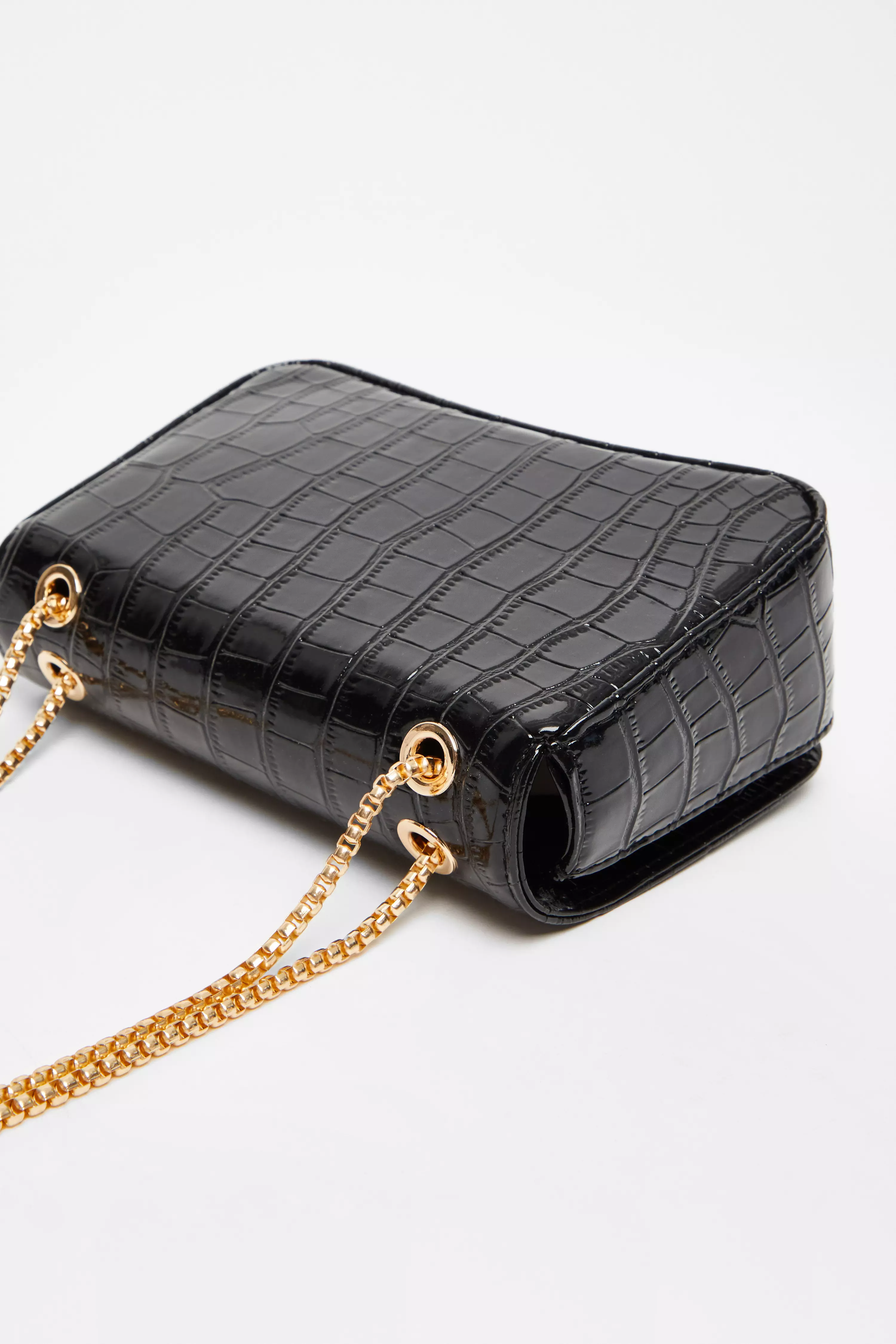 Black Croc Cross Body Bag