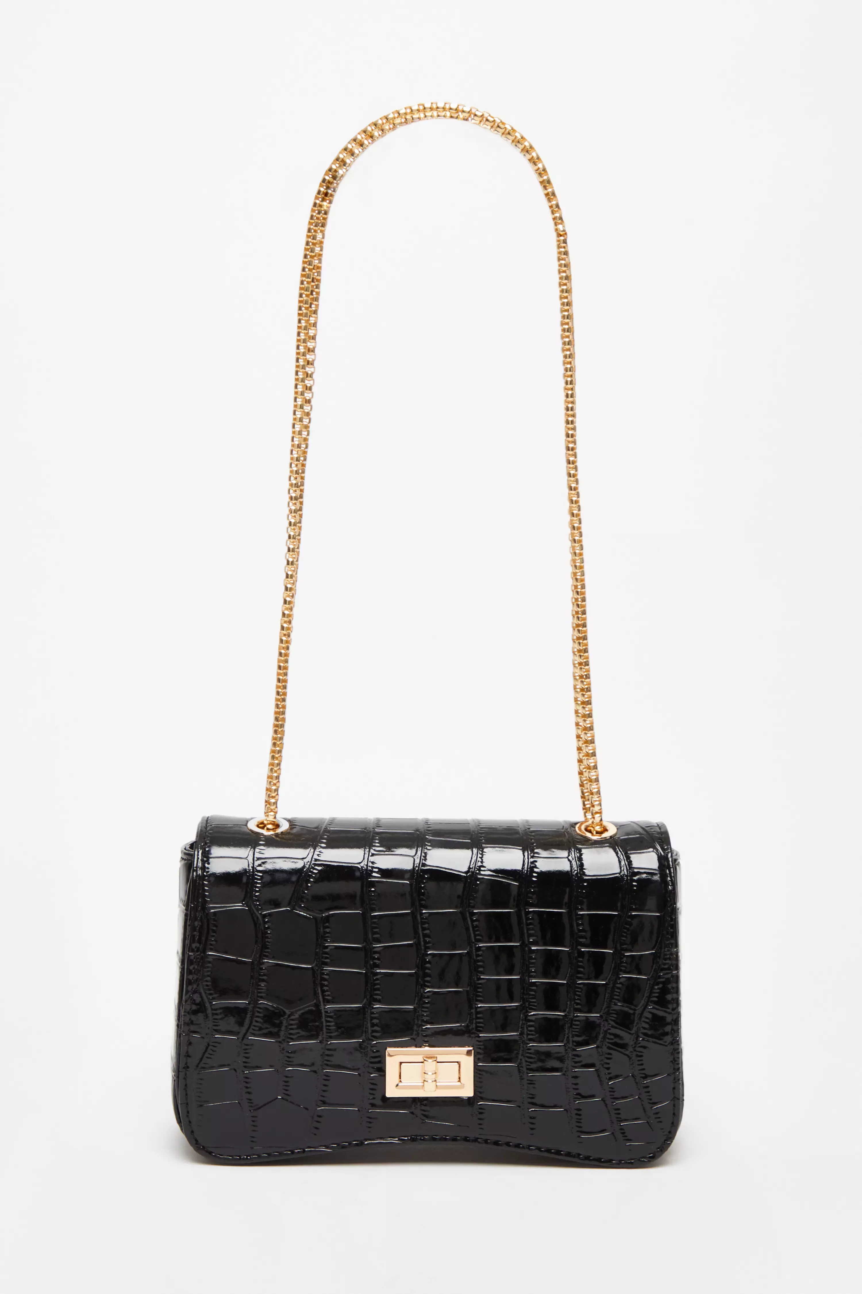 Black Croc Cross Body Bag