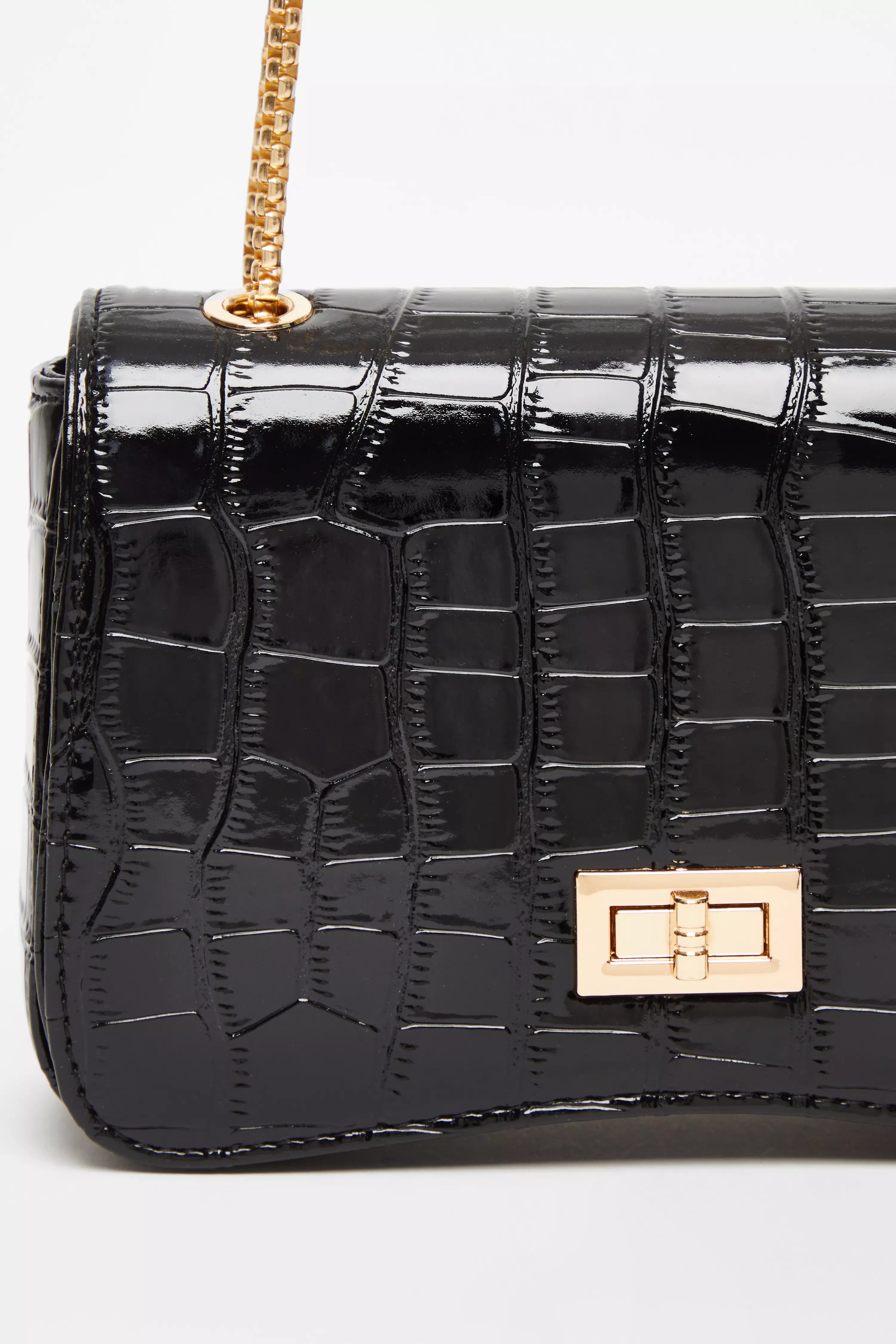 Black Croc Cross Body Bag