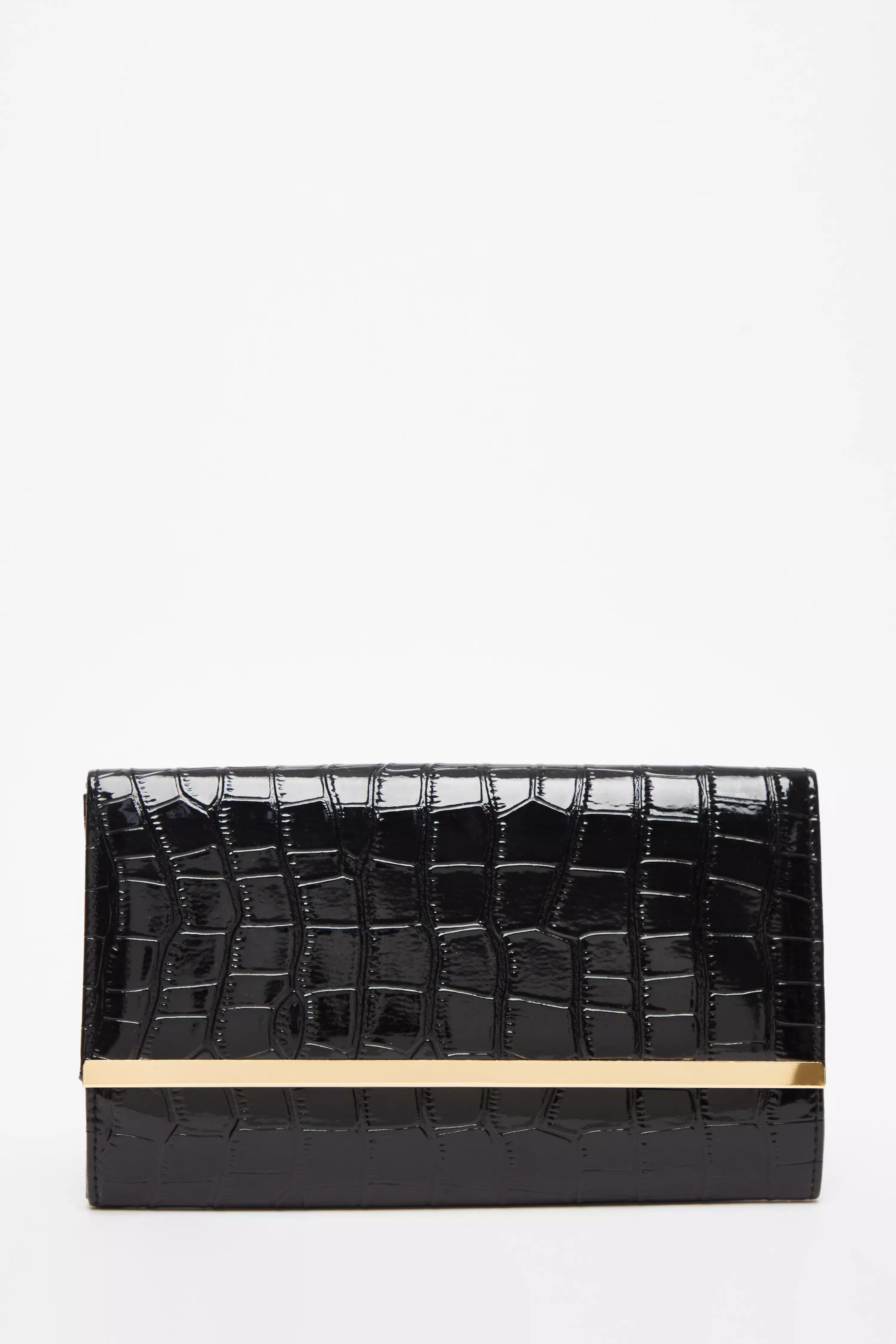 Black Faux Leather Croc Print Bag