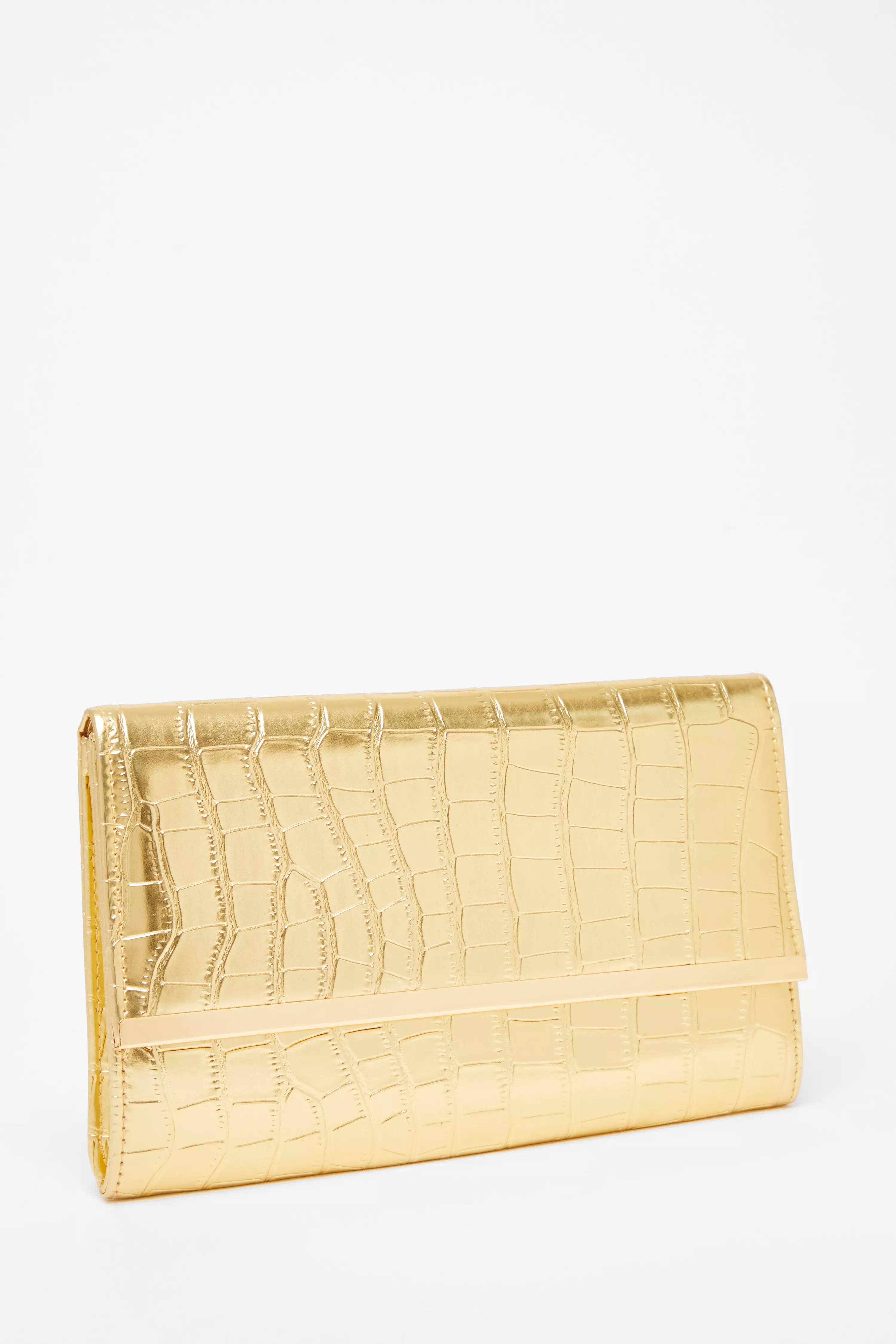 Gold Faux Leather Croc Clutch