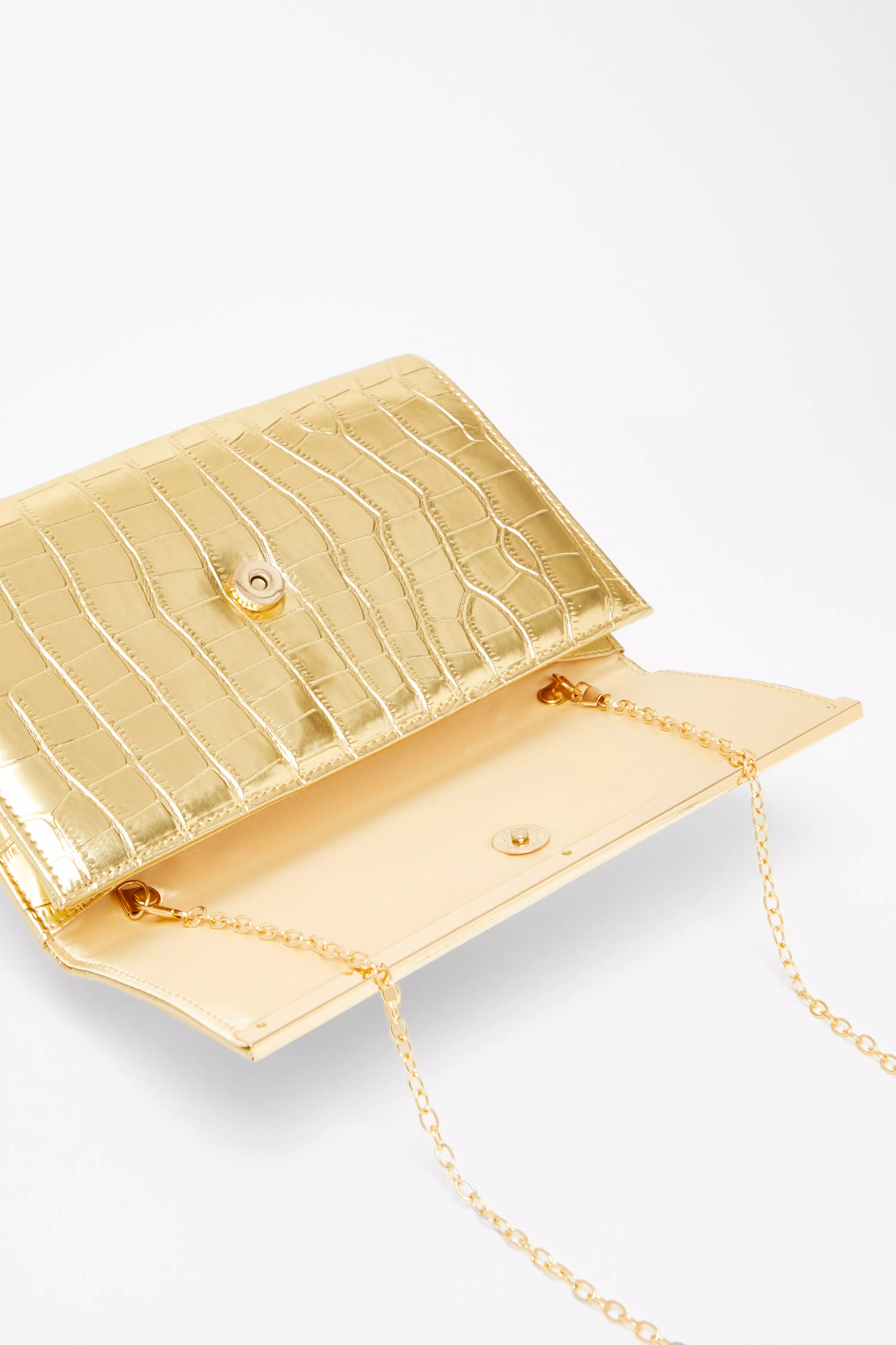 Gold Faux Leather Croc Clutch