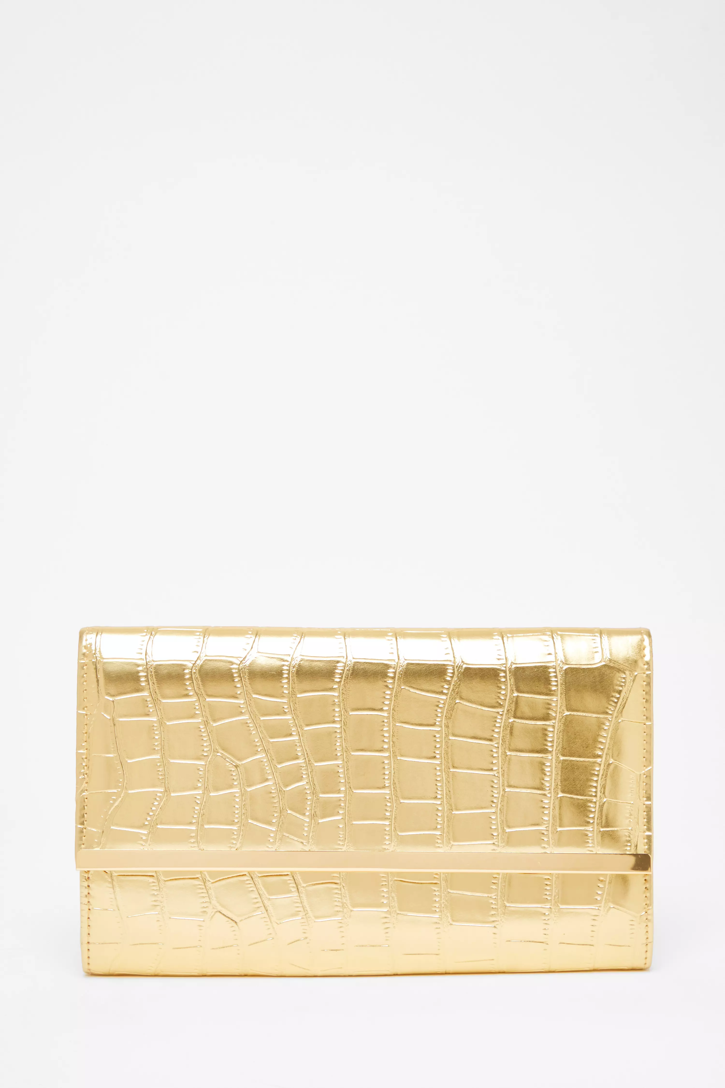 Gold Faux Leather Croc Clutch