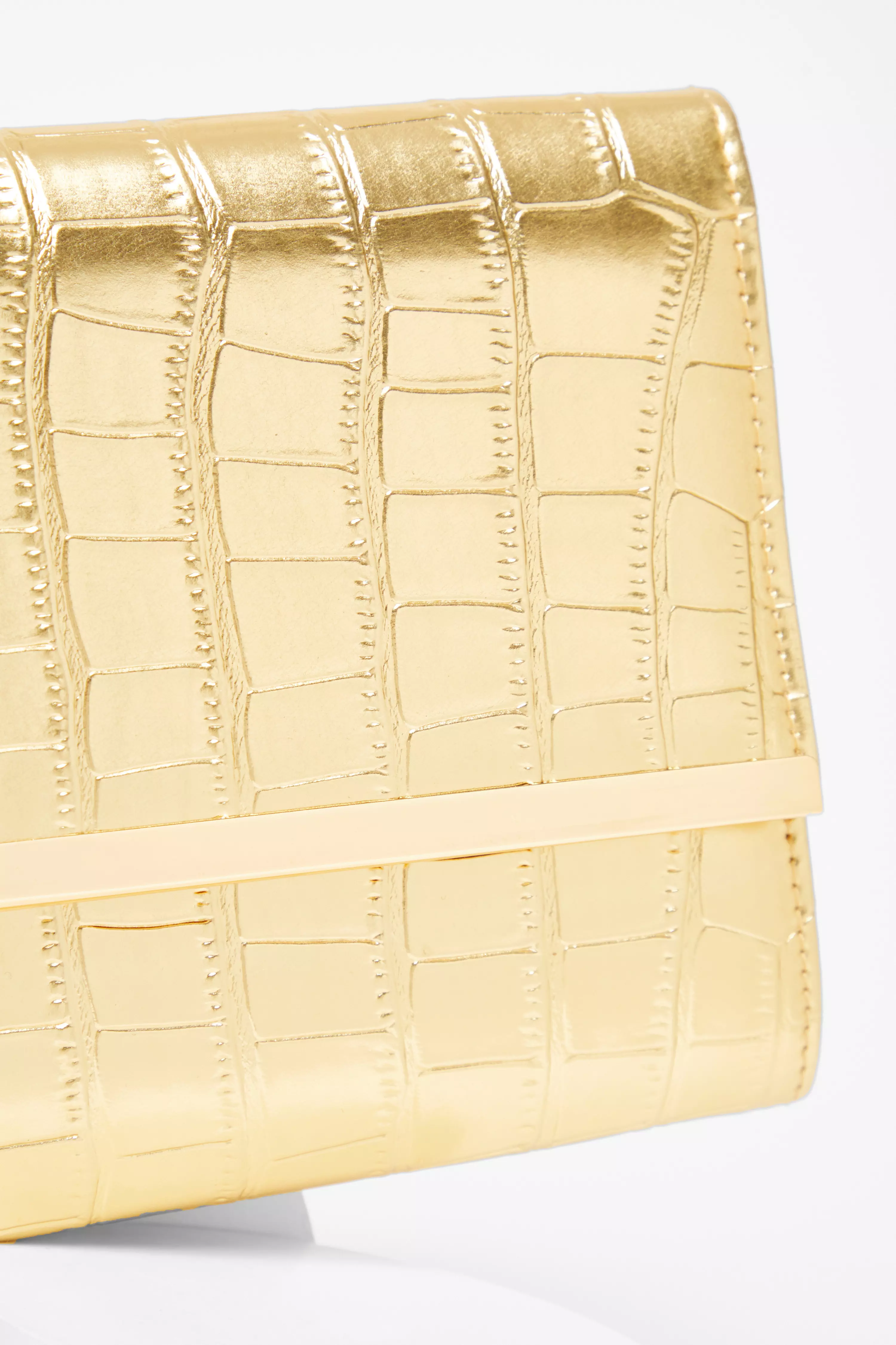 Gold Faux Leather Croc Clutch