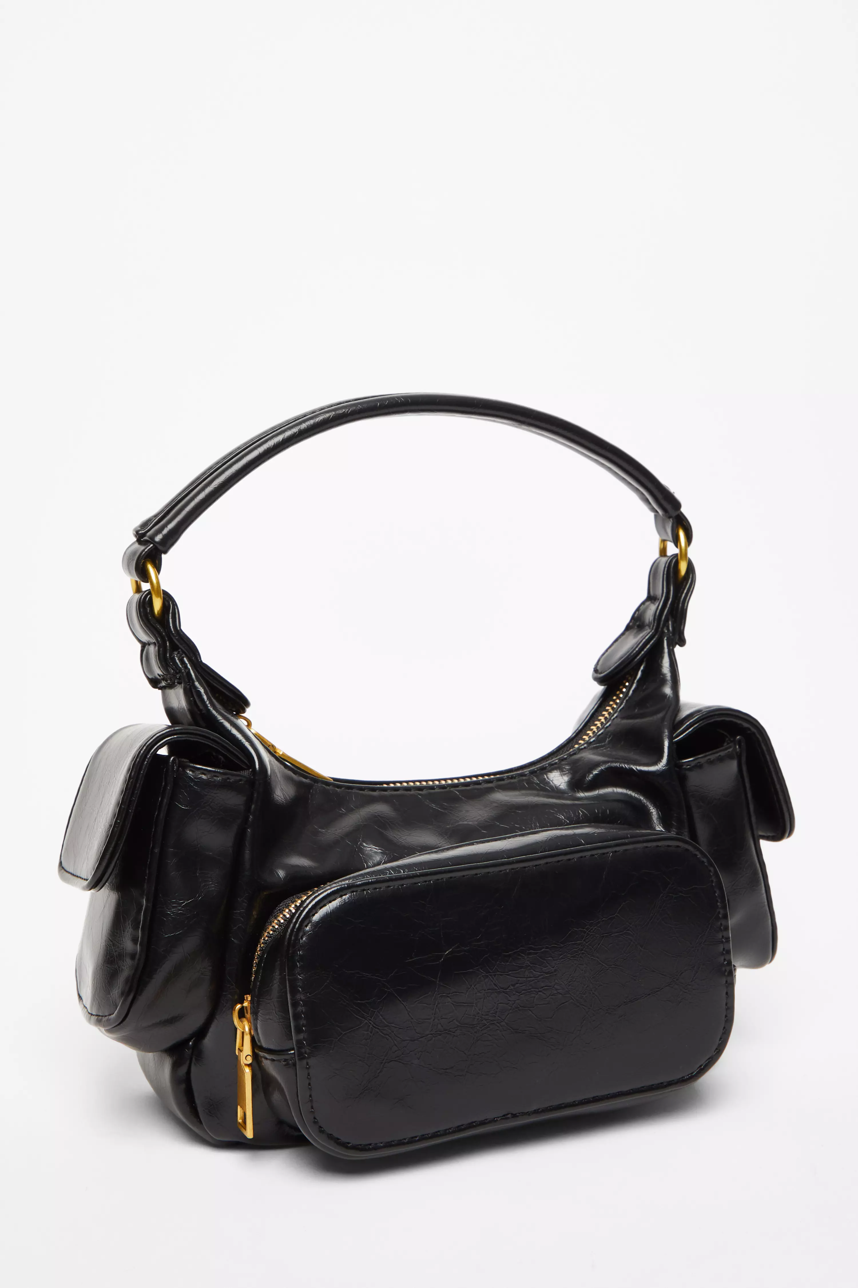 Black Faux Leather Shoulder Bag 