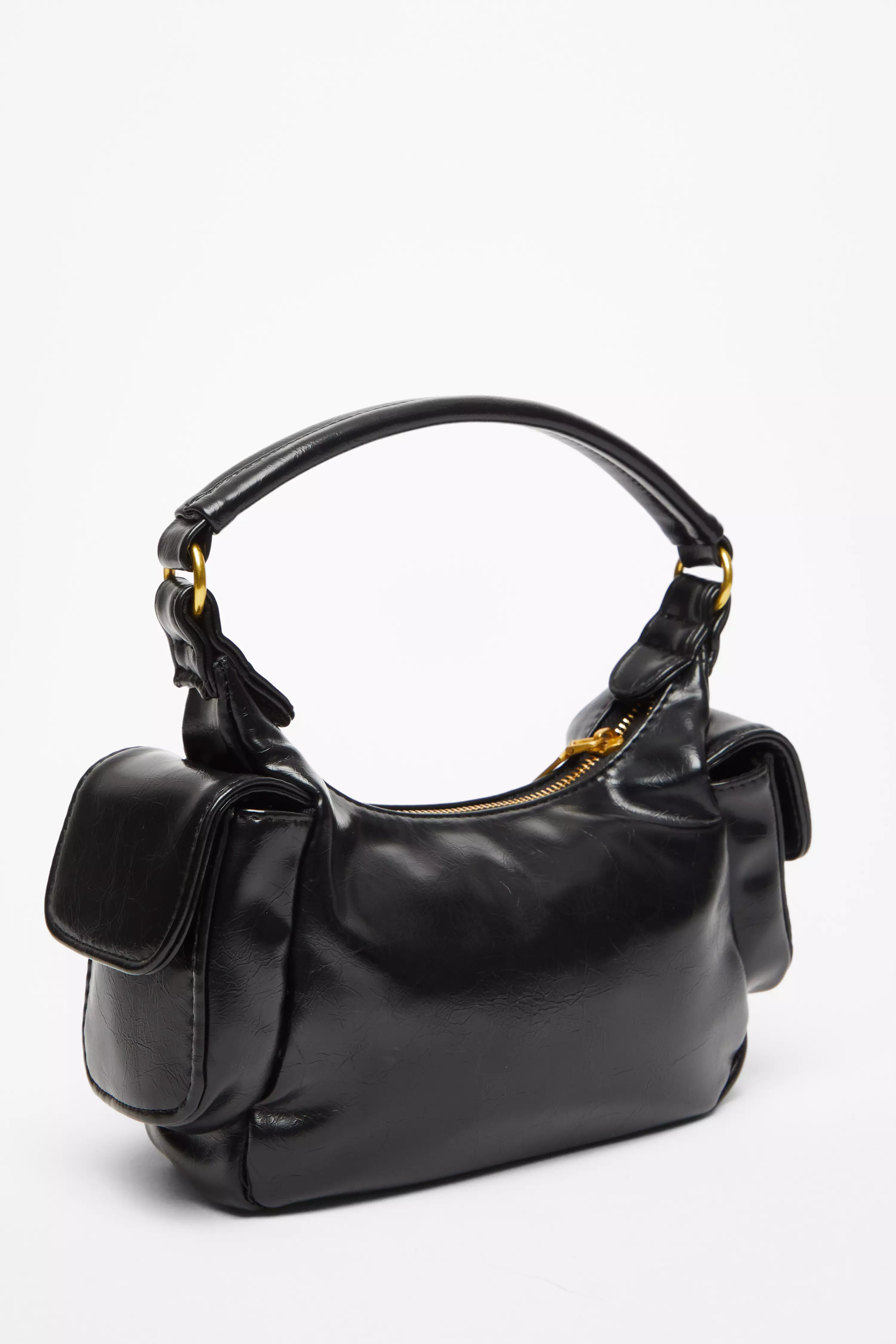 Black Faux Leather Shoulder Bag 