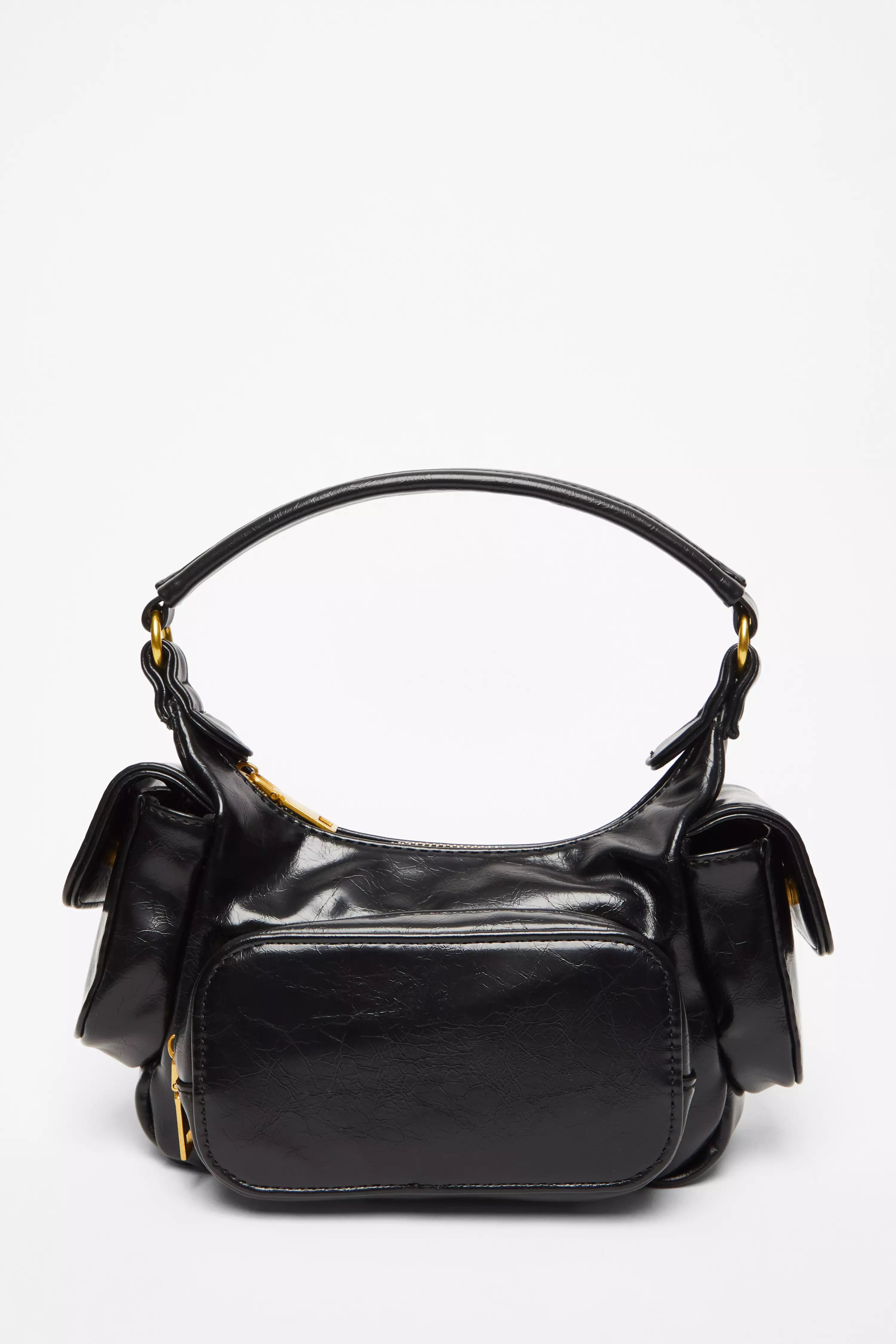 Black Faux Leather Shoulder Bag 