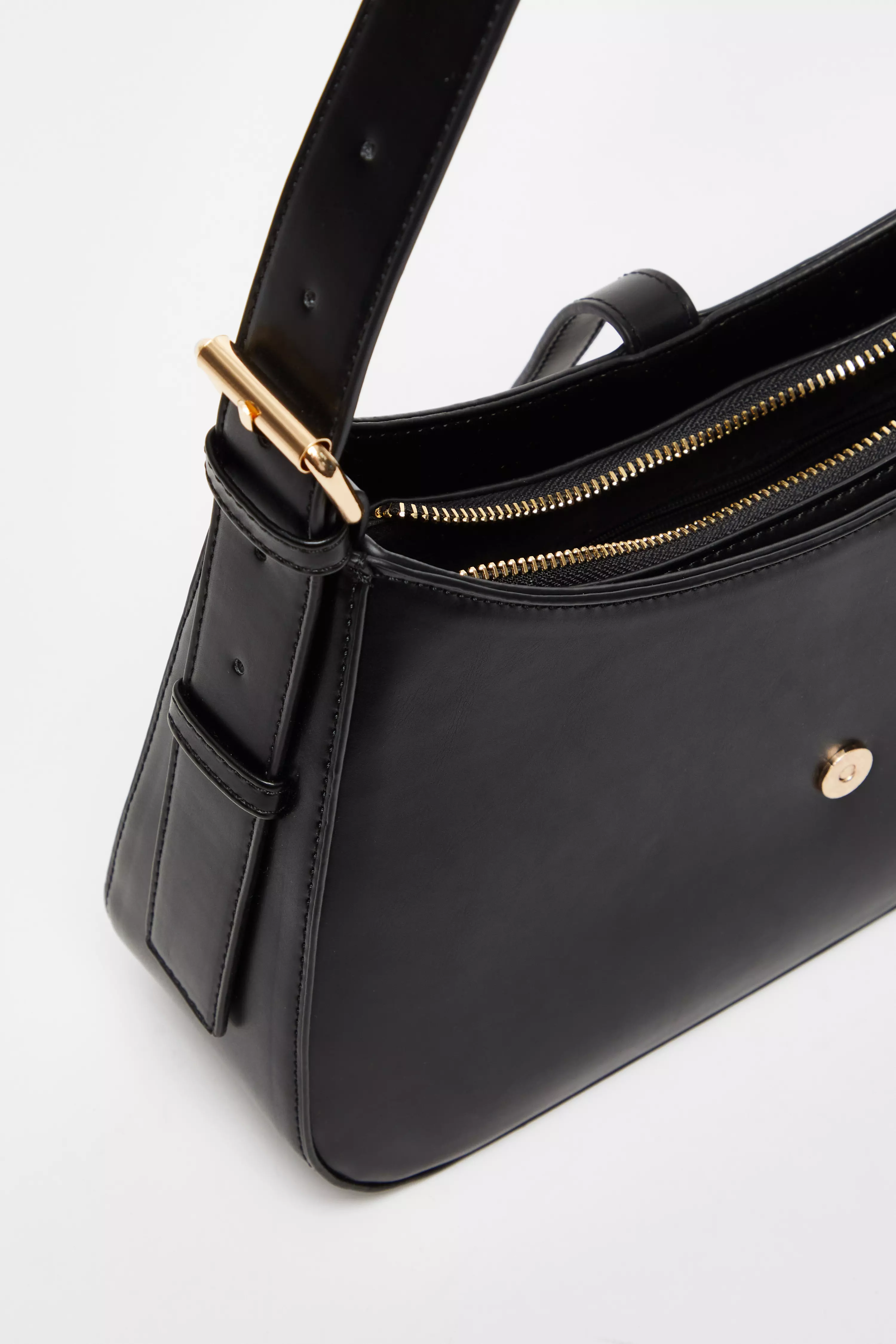 Black Faux Leather Shoulder Bag