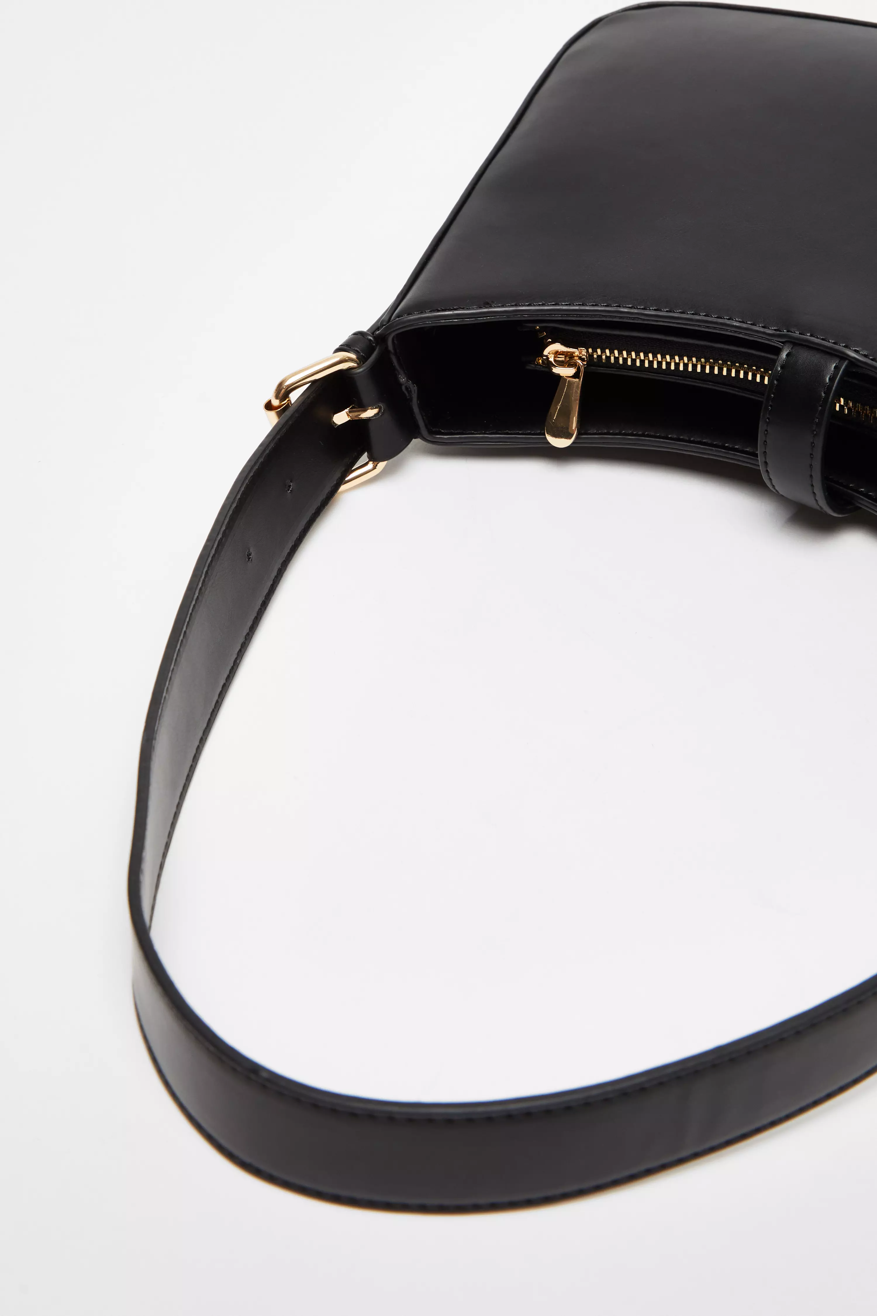 Black Faux Leather Shoulder Bag