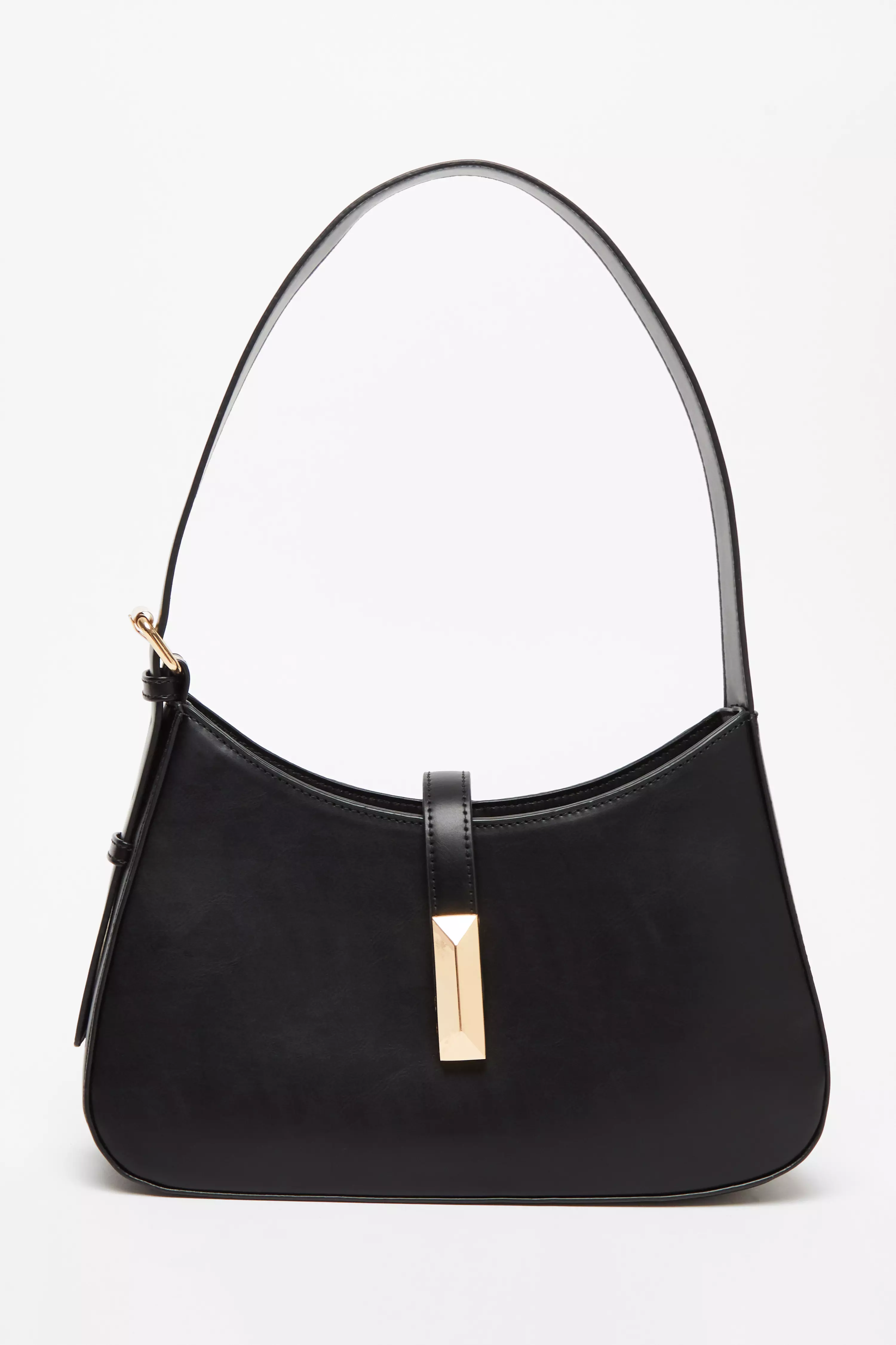 Black Faux Leather Shoulder Bag