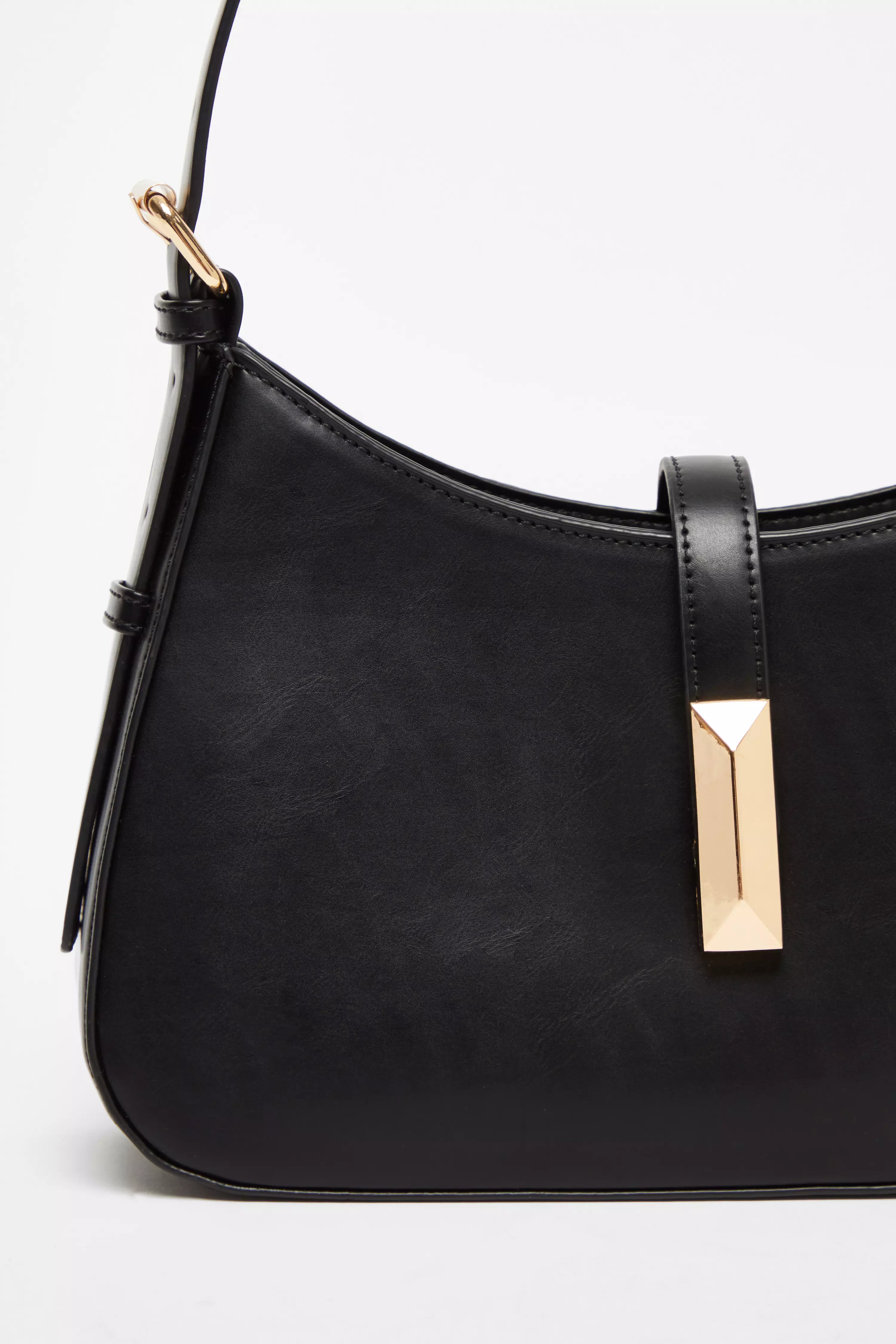 Black Faux Leather Shoulder Bag