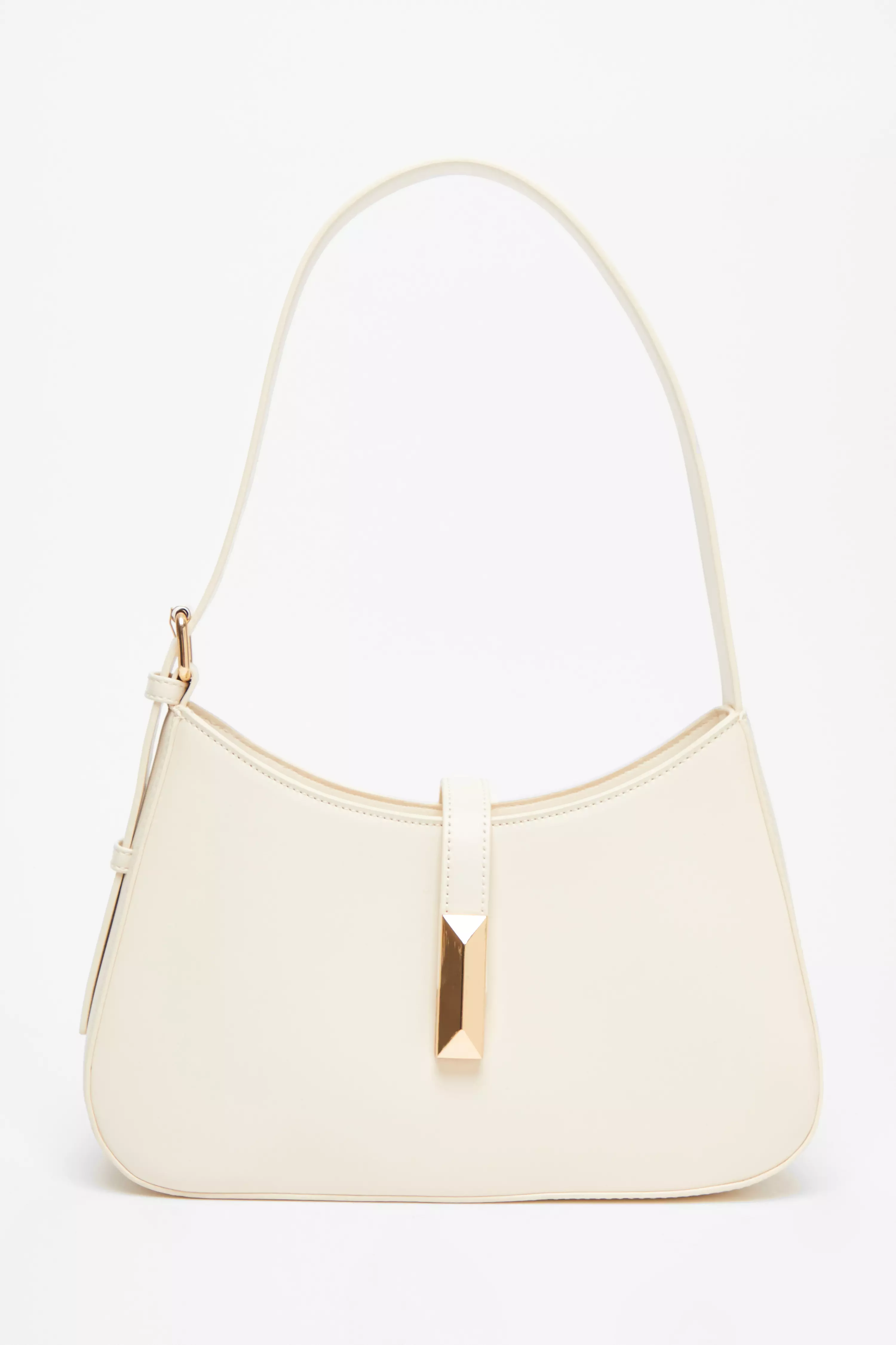 Cream Faux Leather Shoulder Bag 