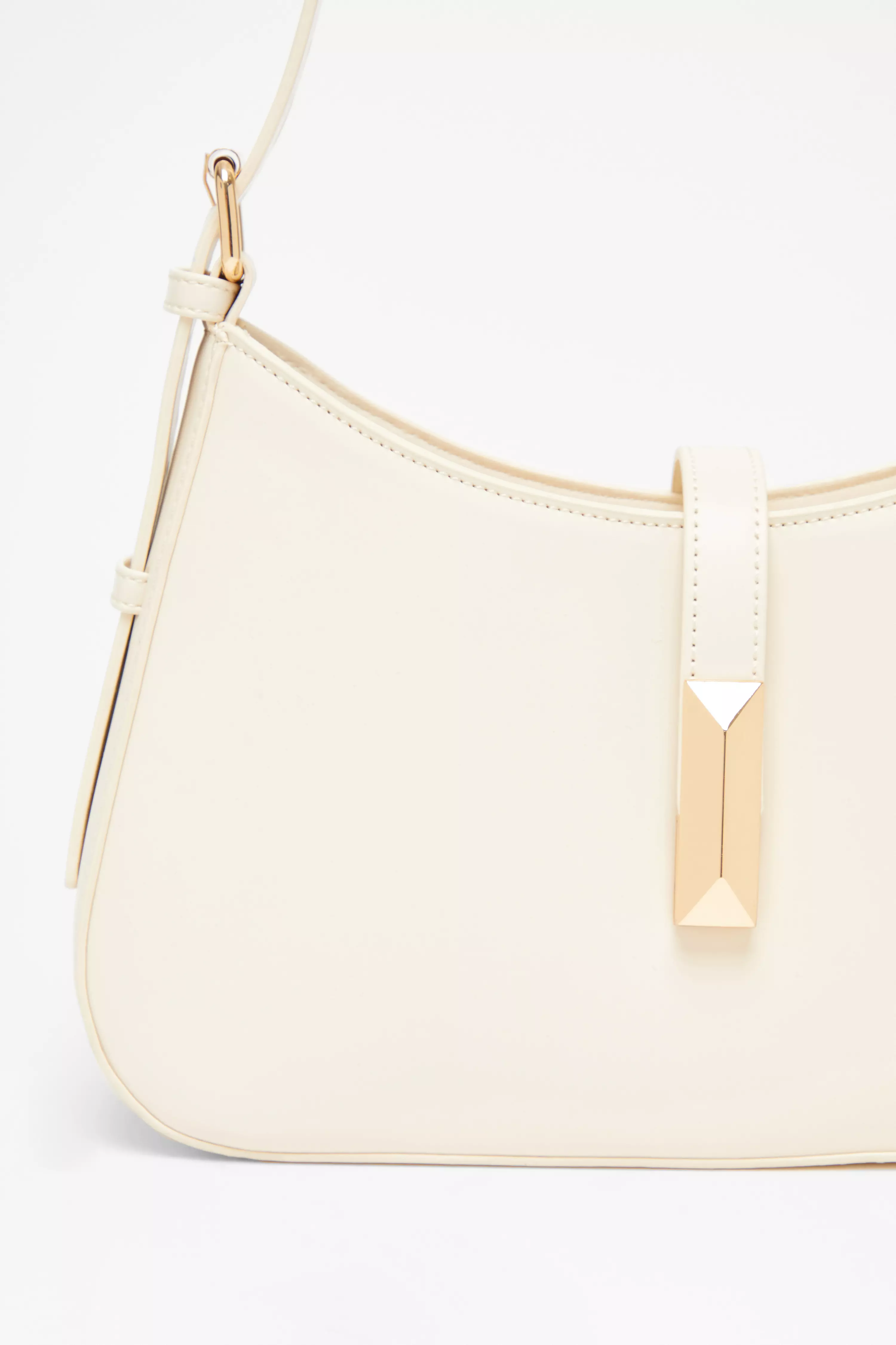 Cream Faux Leather Shoulder Bag 