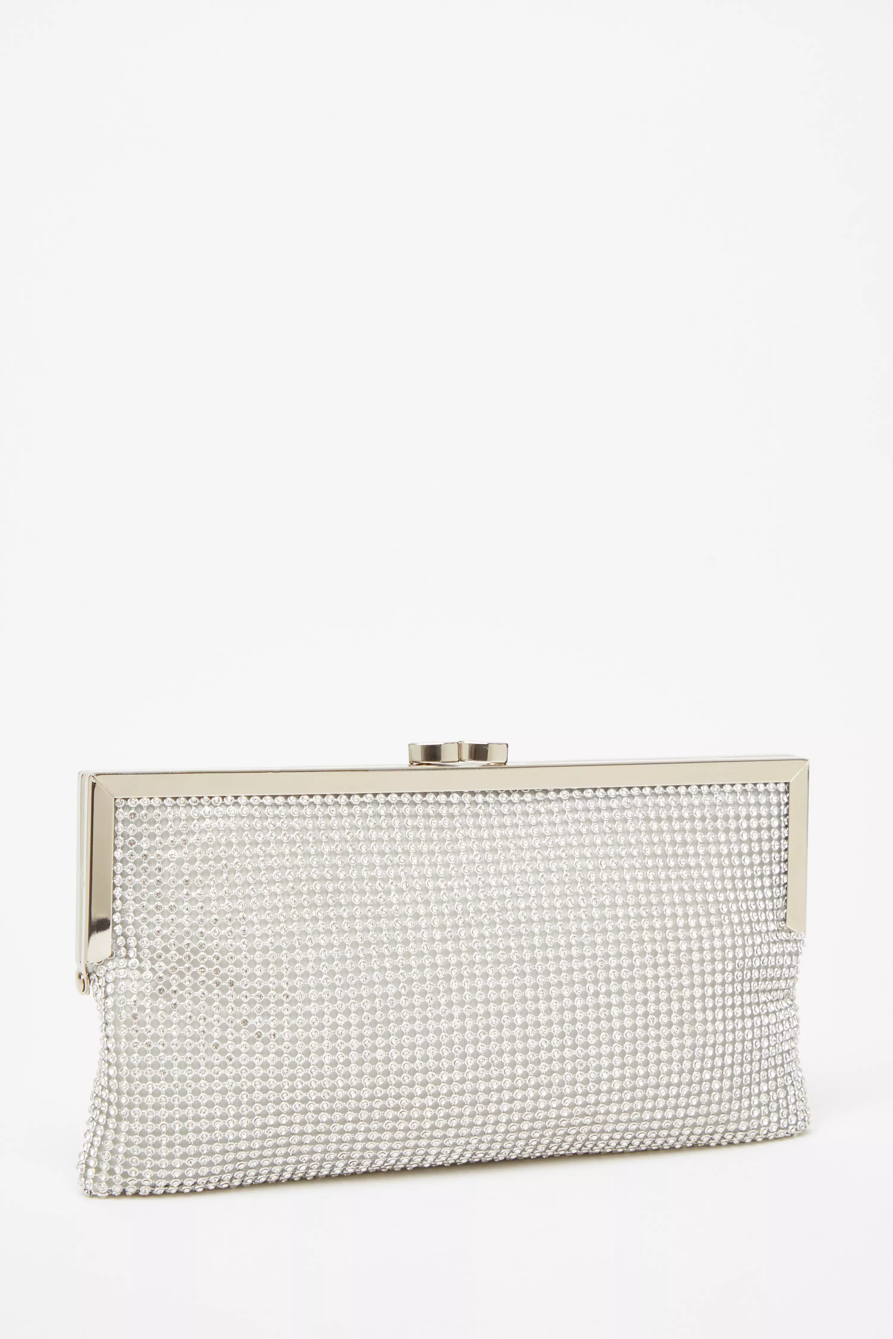 Silver Diamante Pouch Bag