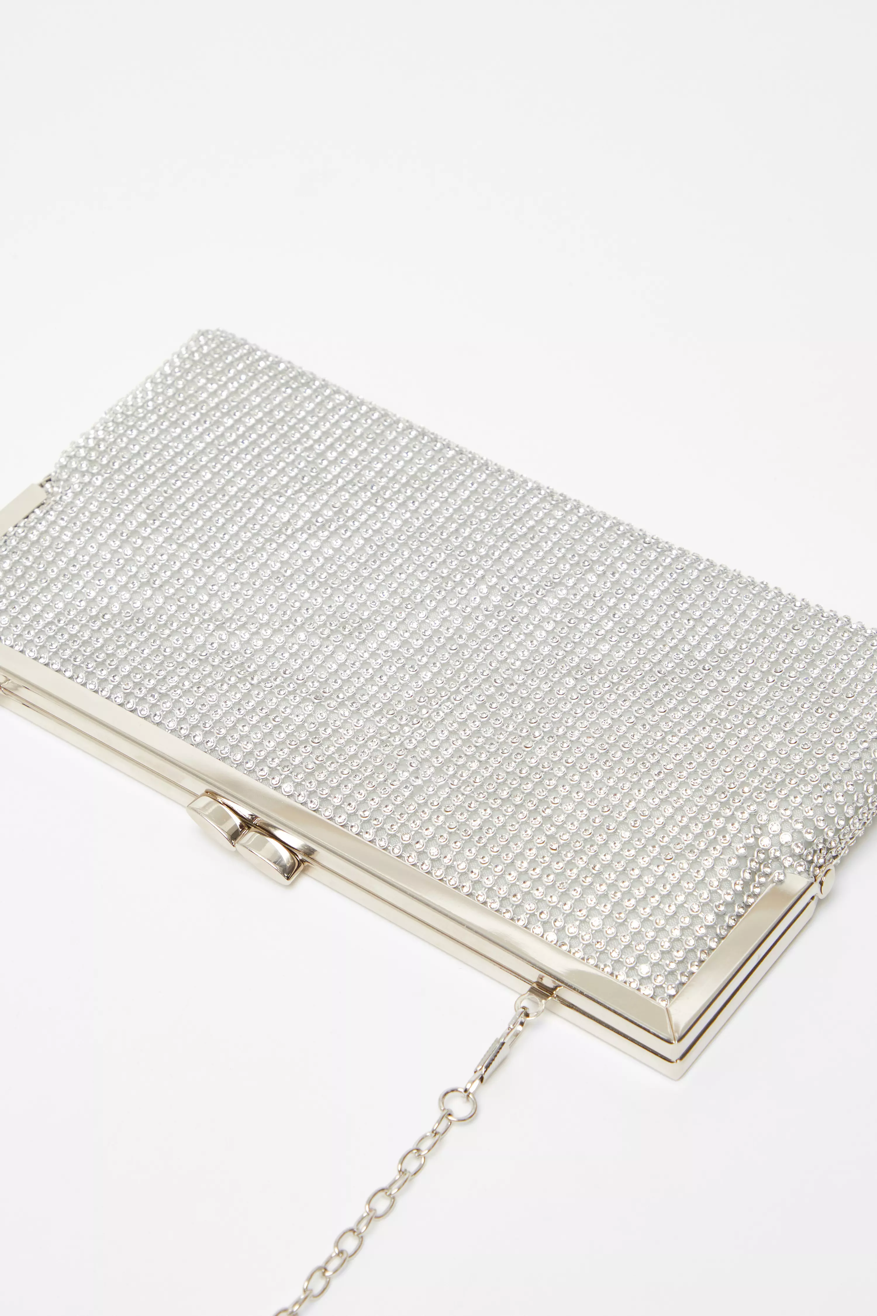 Silver Diamante Pouch Bag