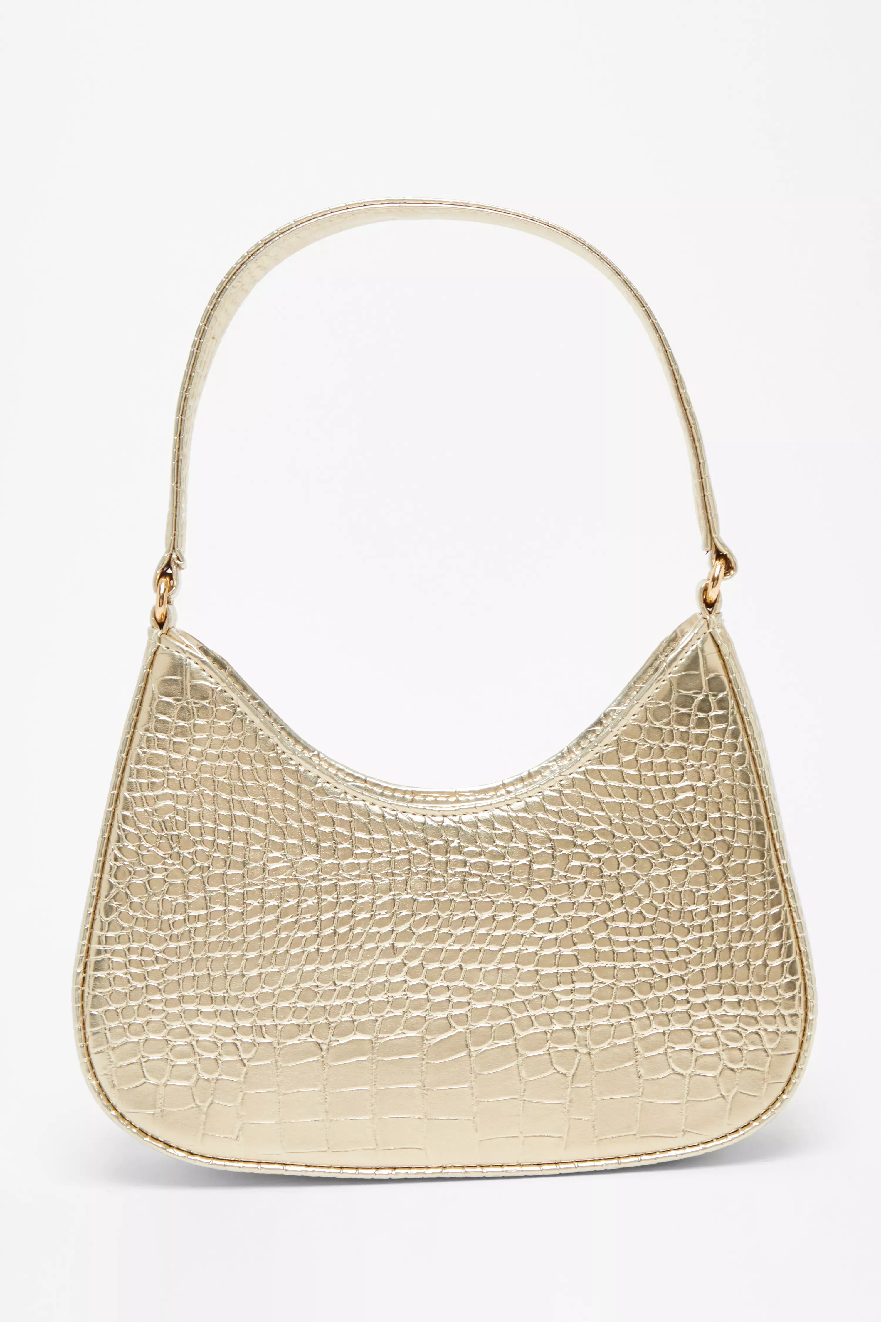 Gold Faux Leather Croc Shoulder Bag