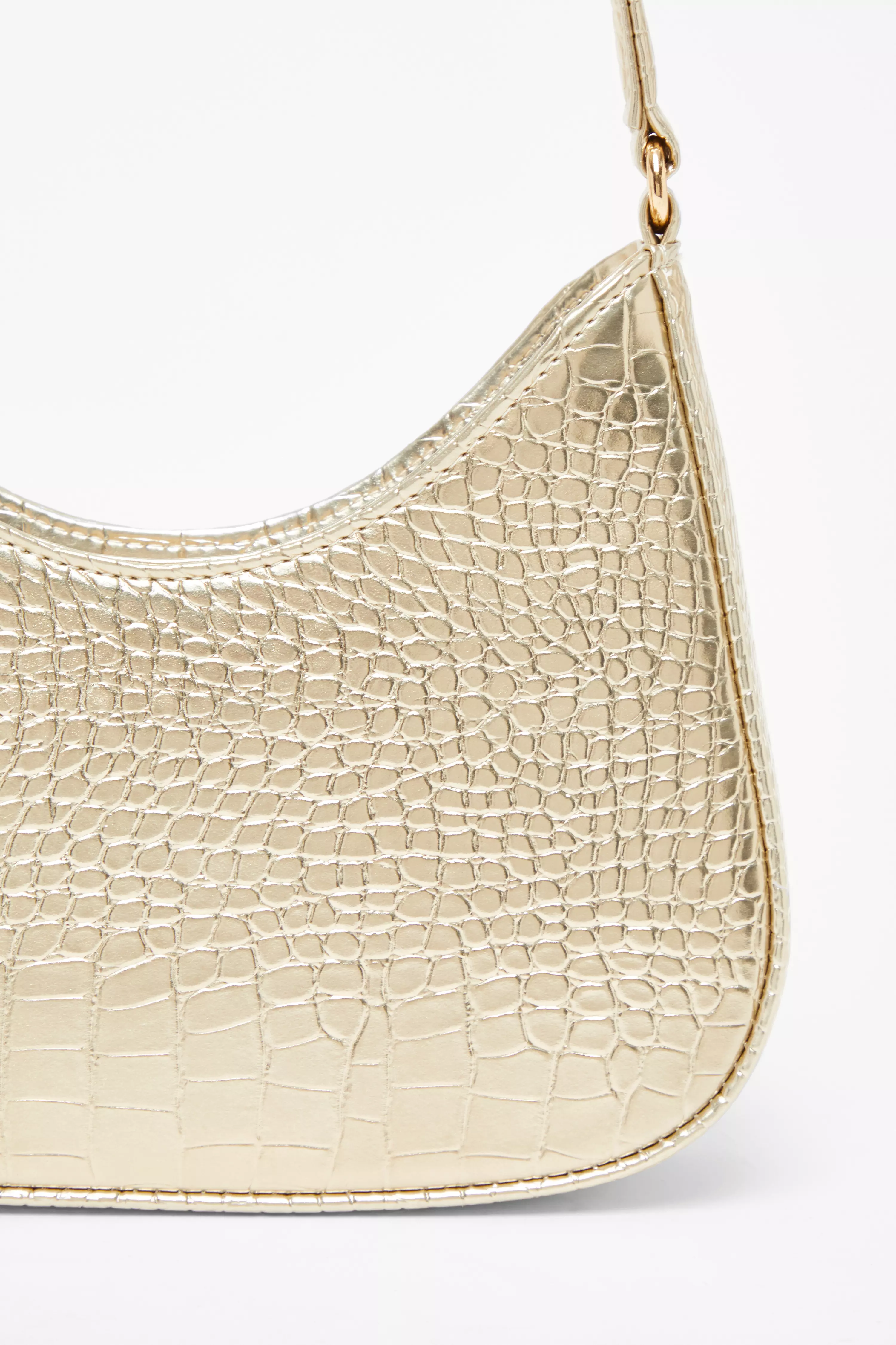 Gold Faux Leather Croc Shoulder Bag