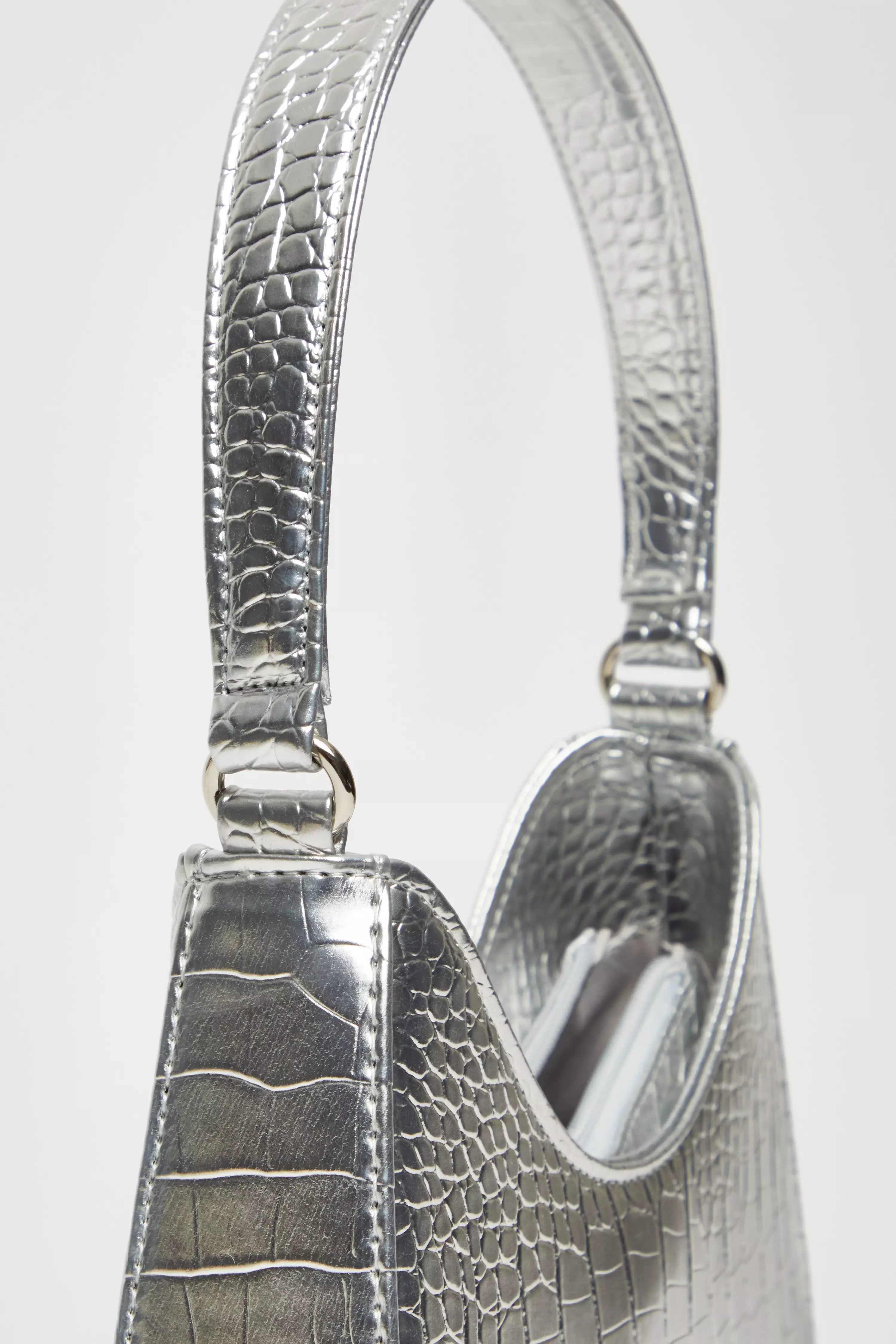 Silver Faux Leather Croc Shoulder Bag