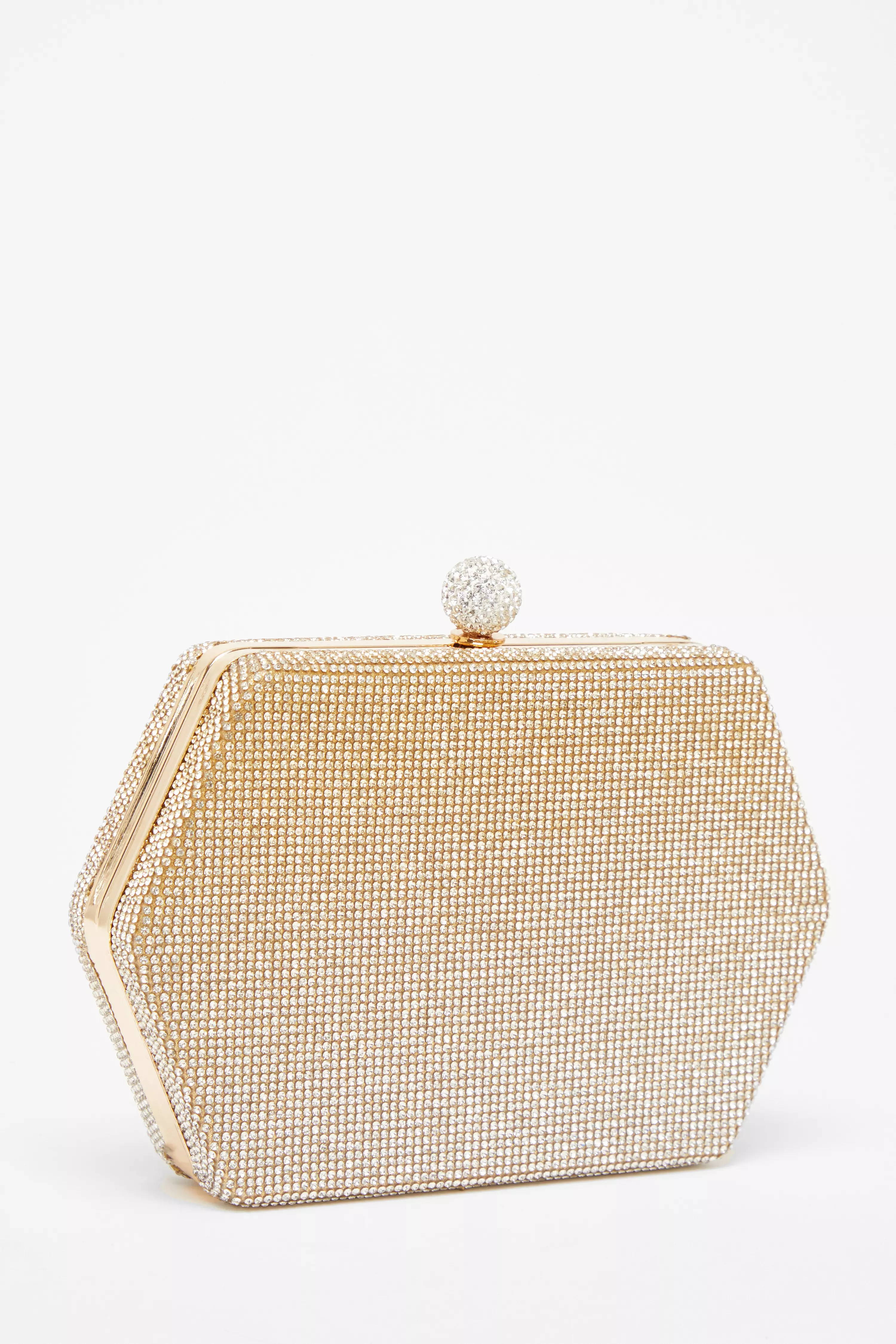 Gold Diamante Hexagon Box Bag