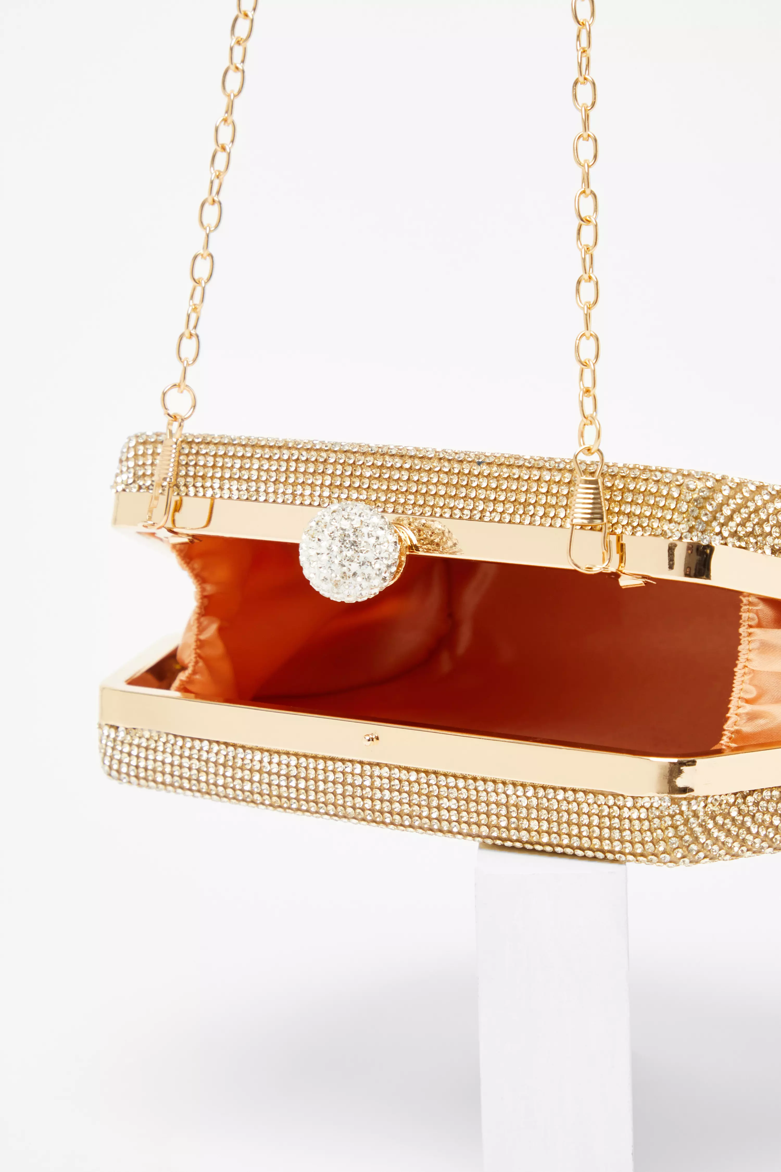 Gold Diamante Hexagon Box Bag