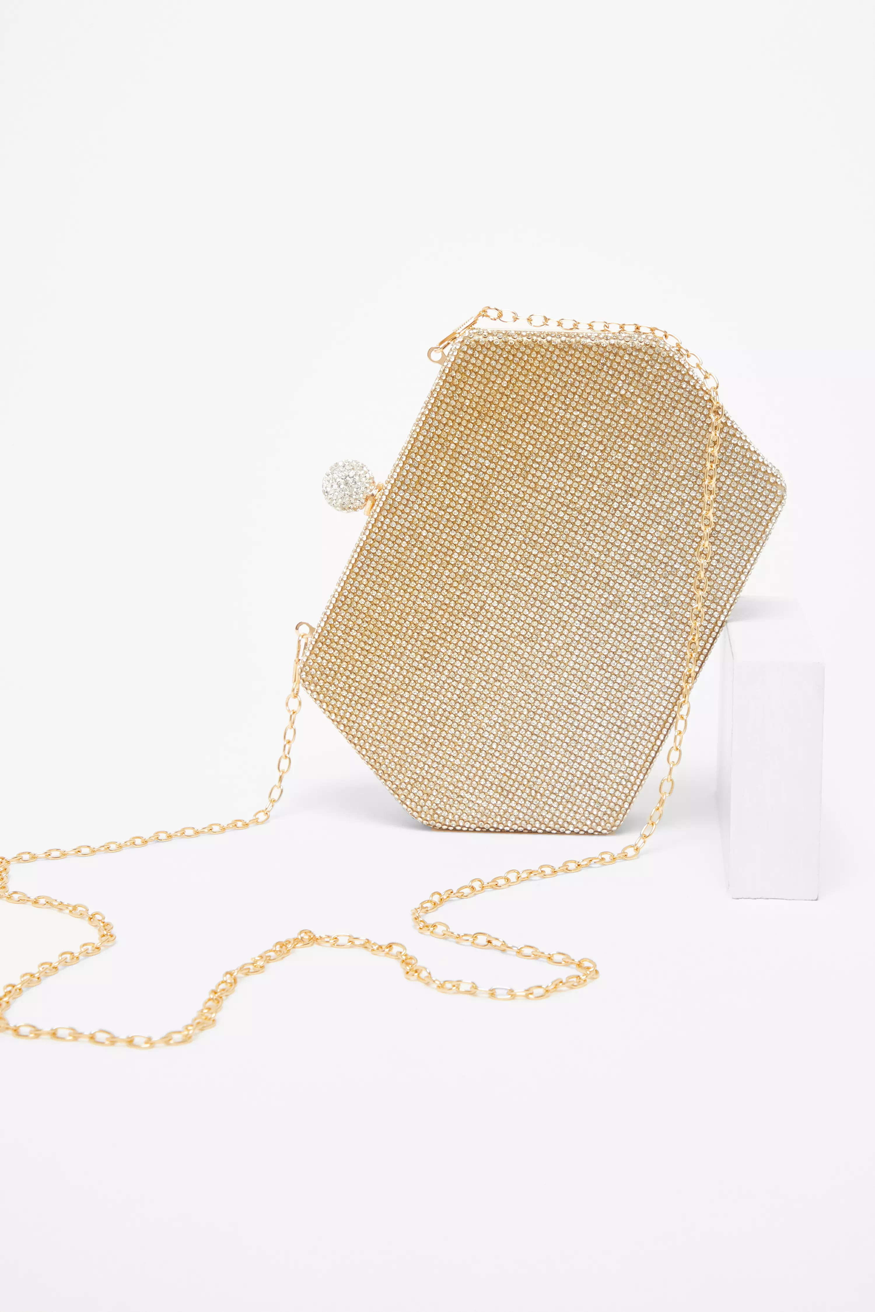 Gold Diamante Hexagon Box Bag