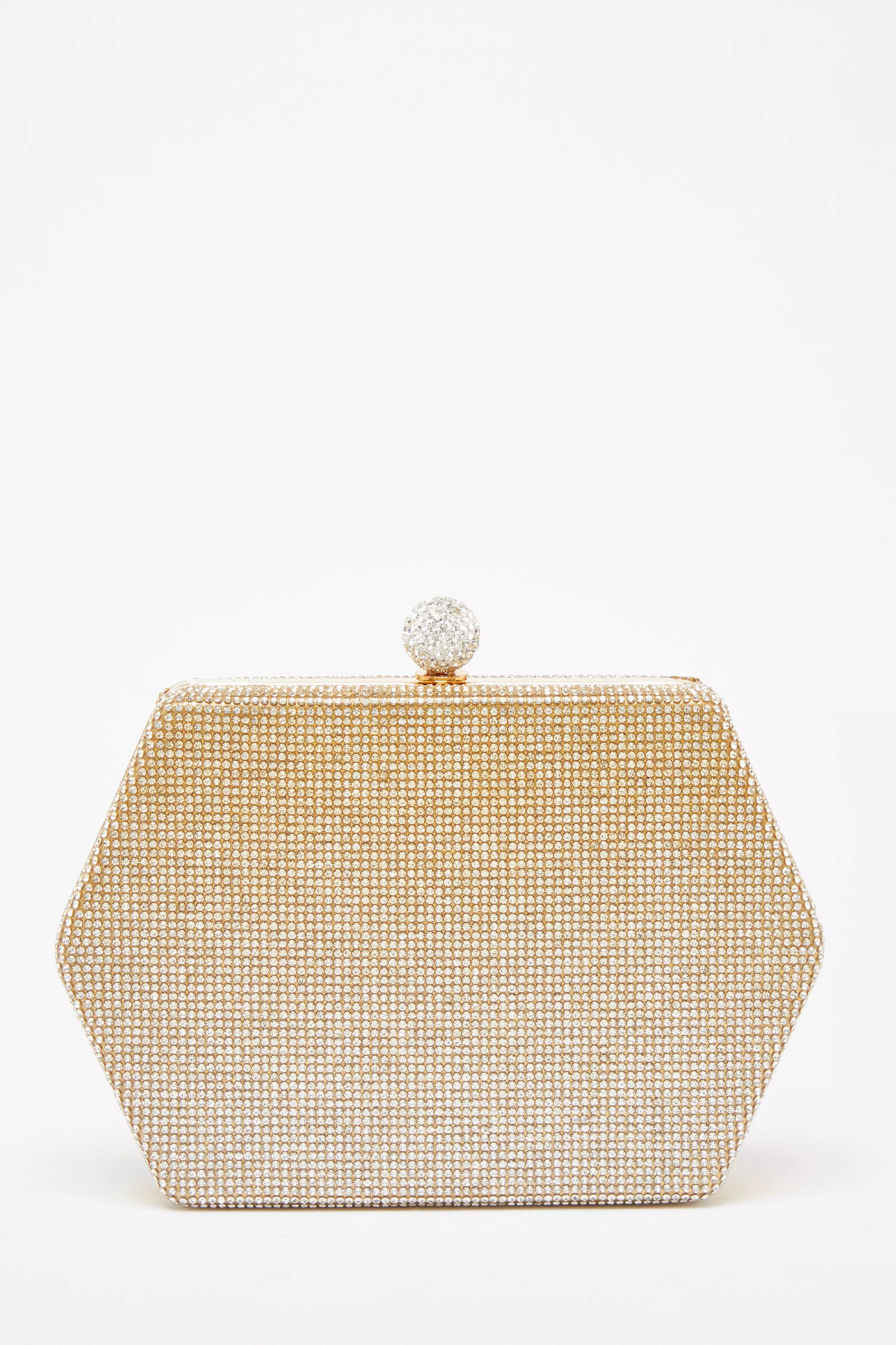 Gold Diamante Hexagon Box Bag