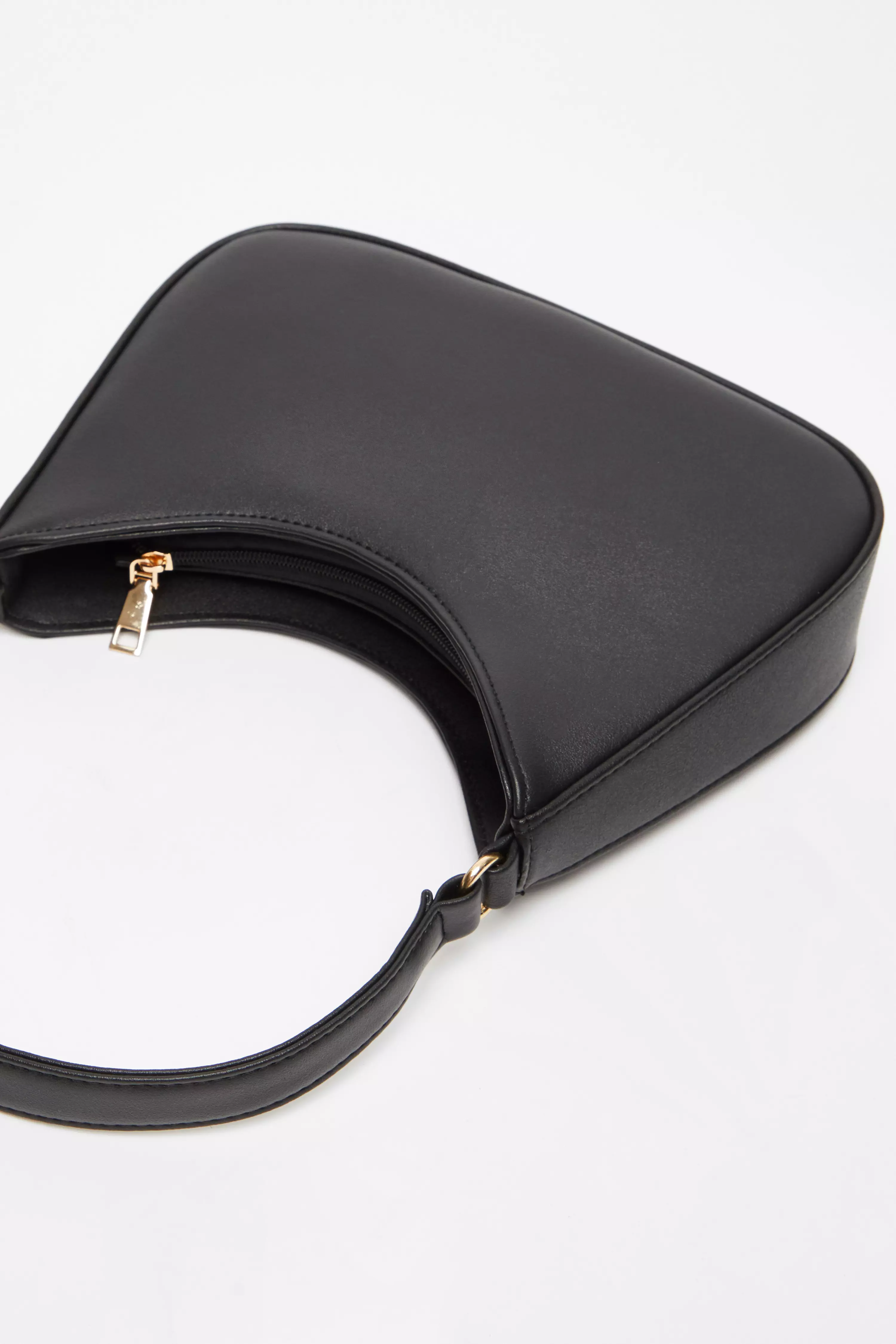 Black Faux Leather Geometric Shoulder Bag