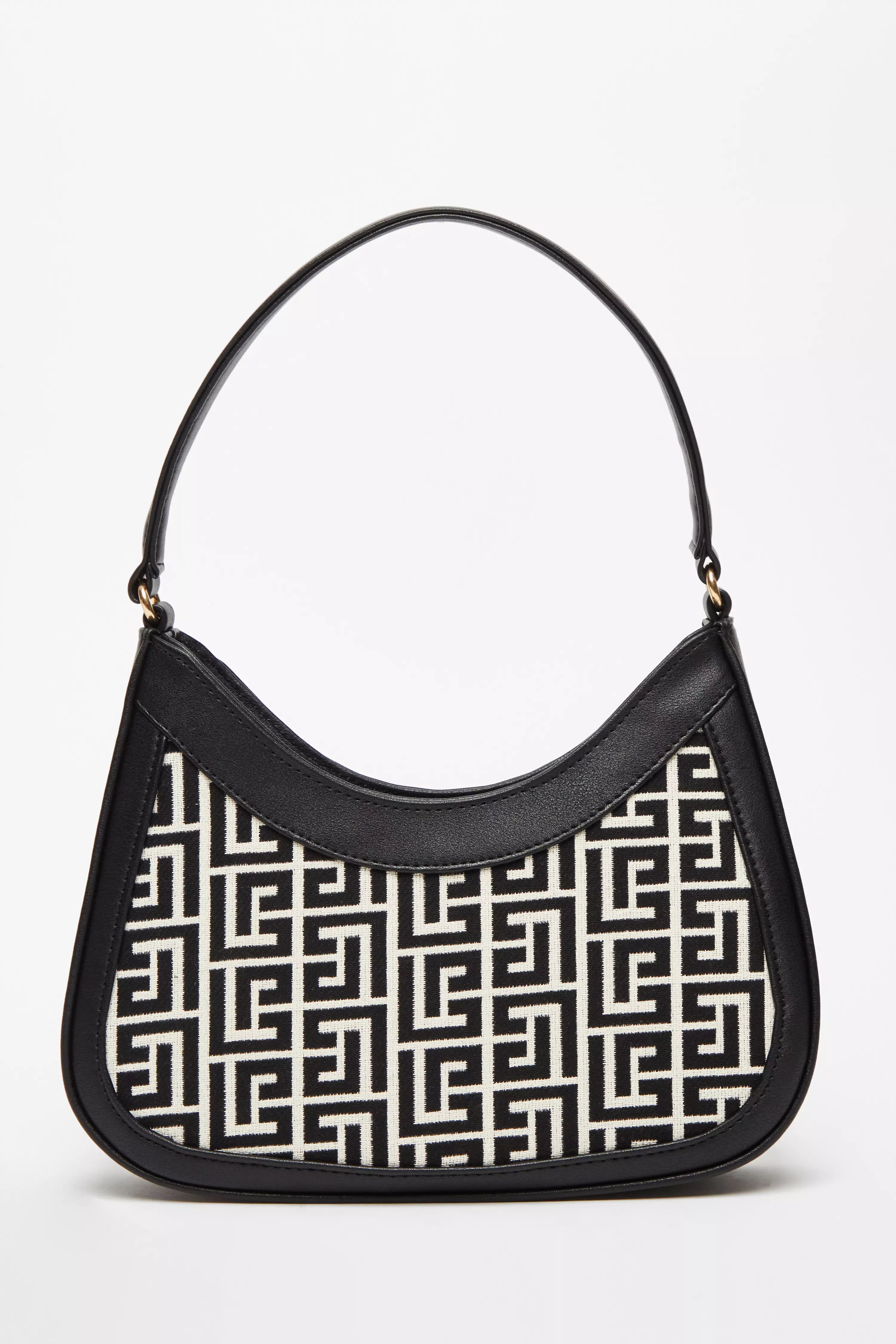 Black Faux Leather Geometric Shoulder Bag