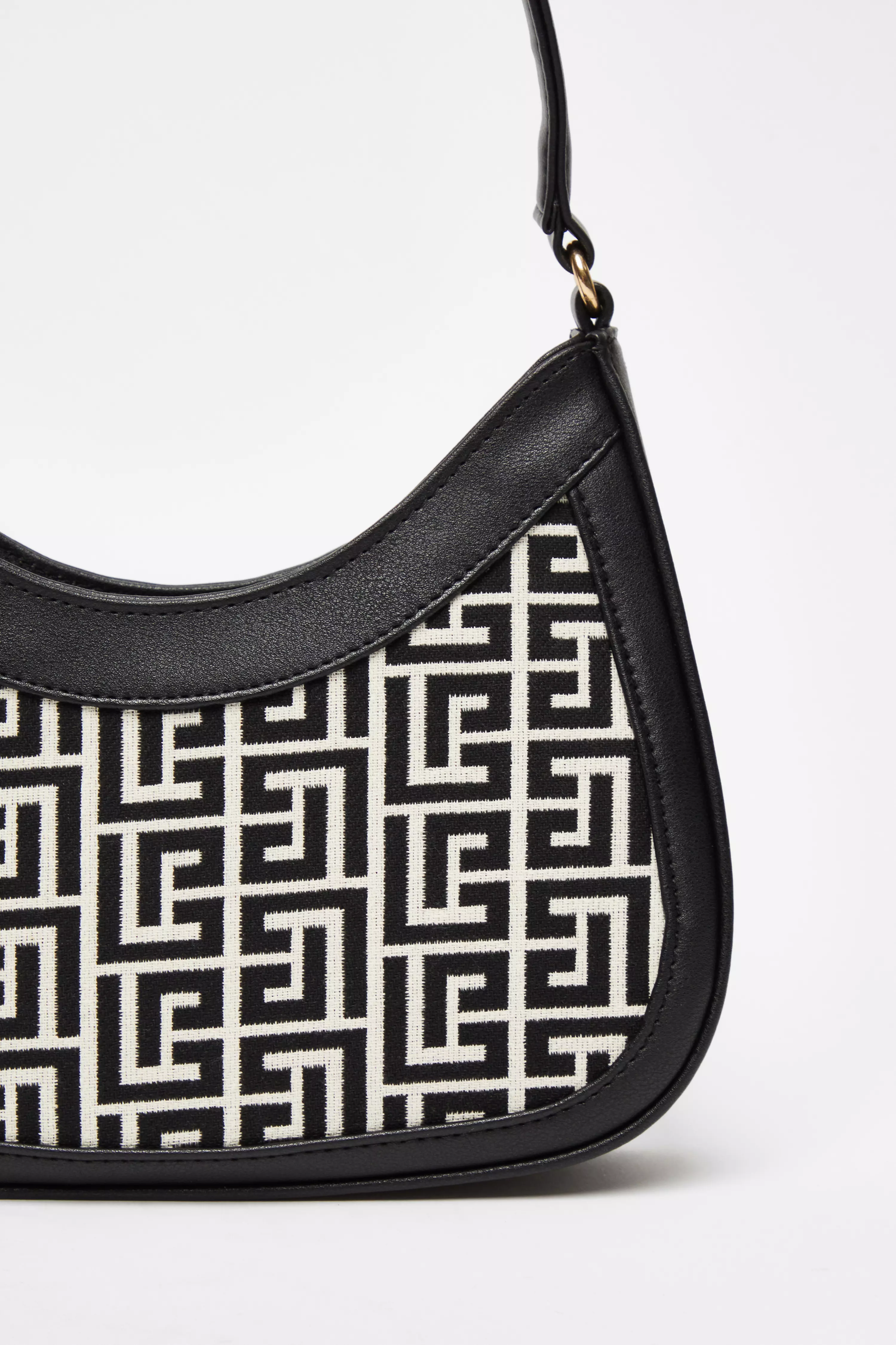 Black Faux Leather Geometric Shoulder Bag