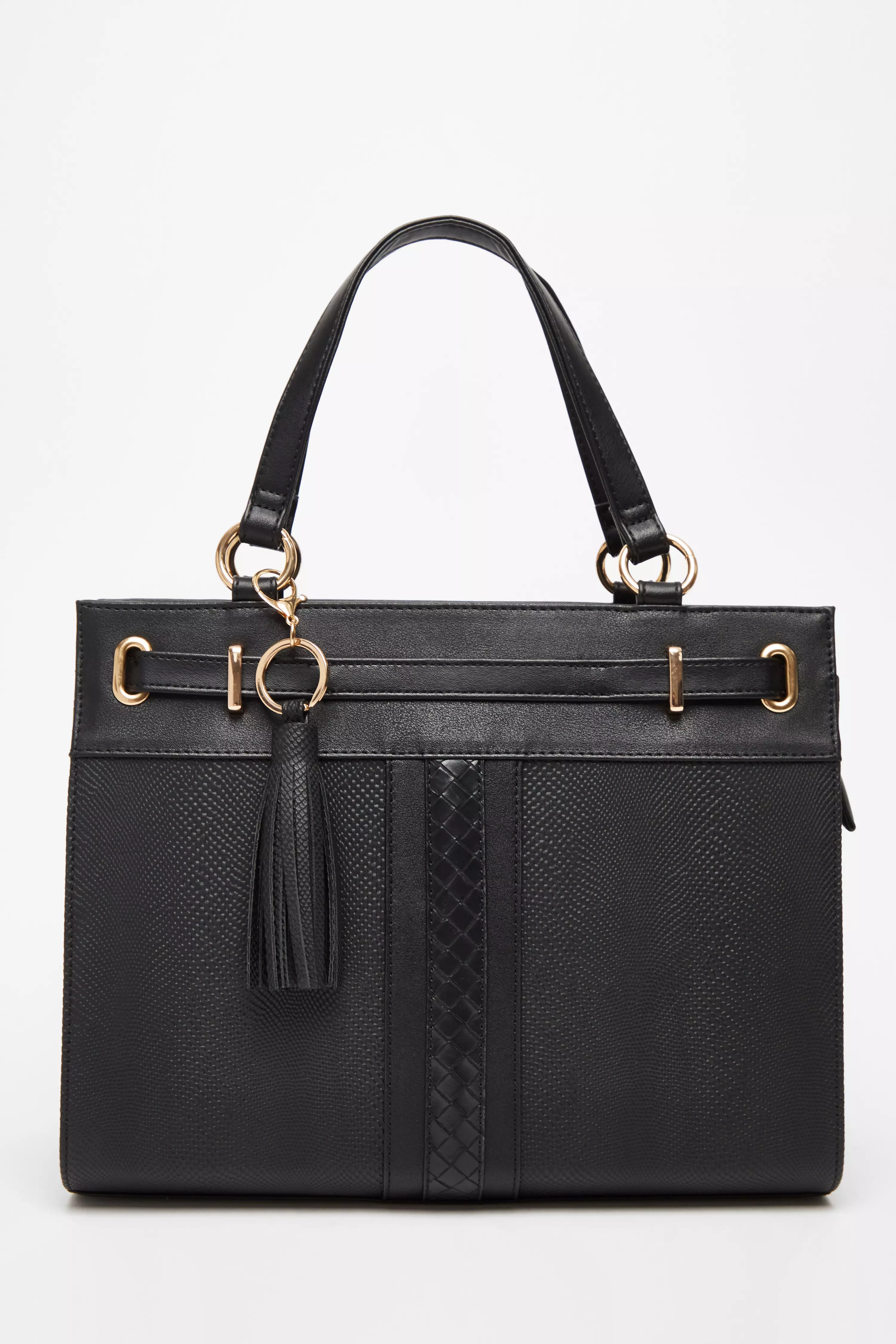 Black Faux Leather Large Tote Bag