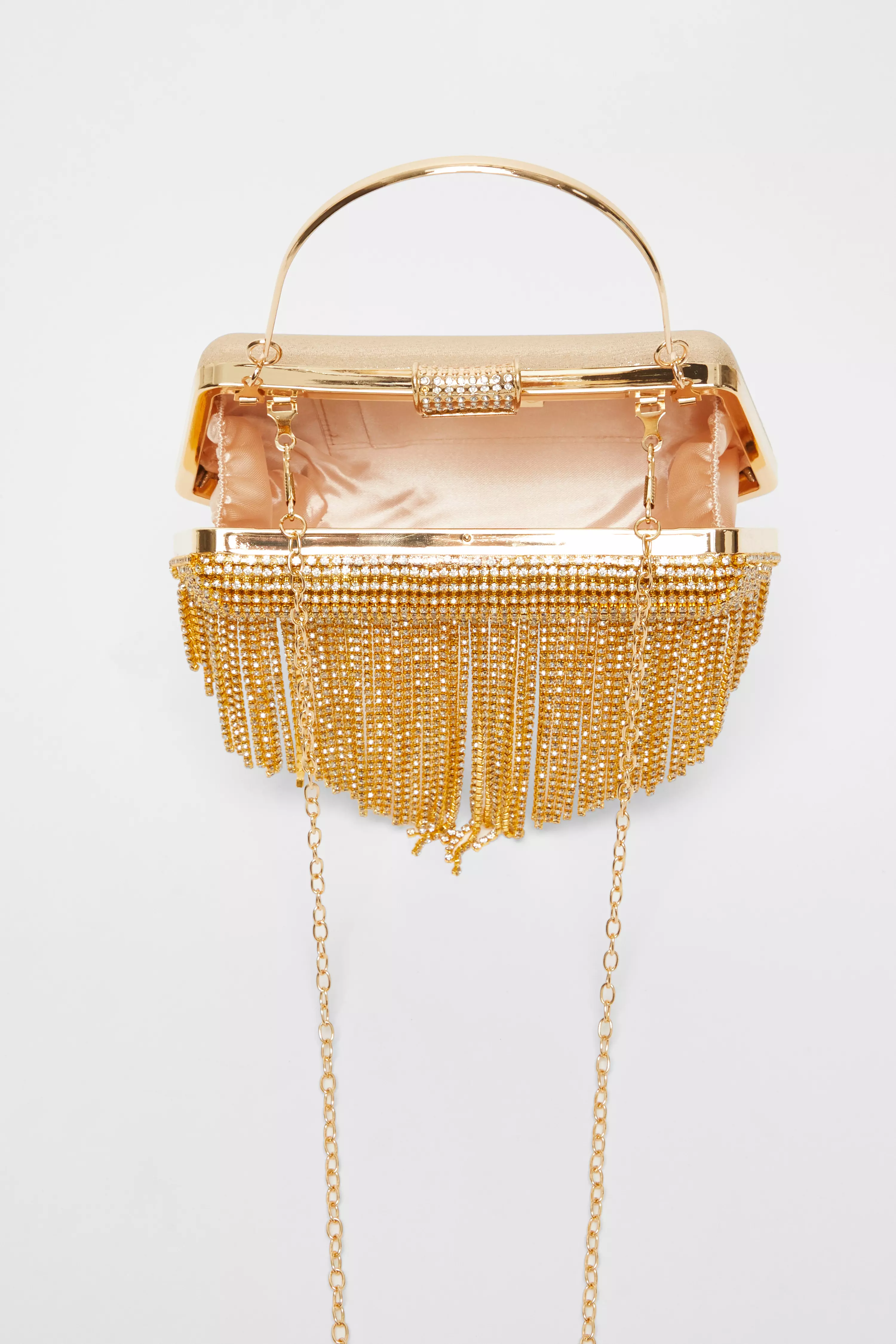 Gold Diamante Fringe Box Bag