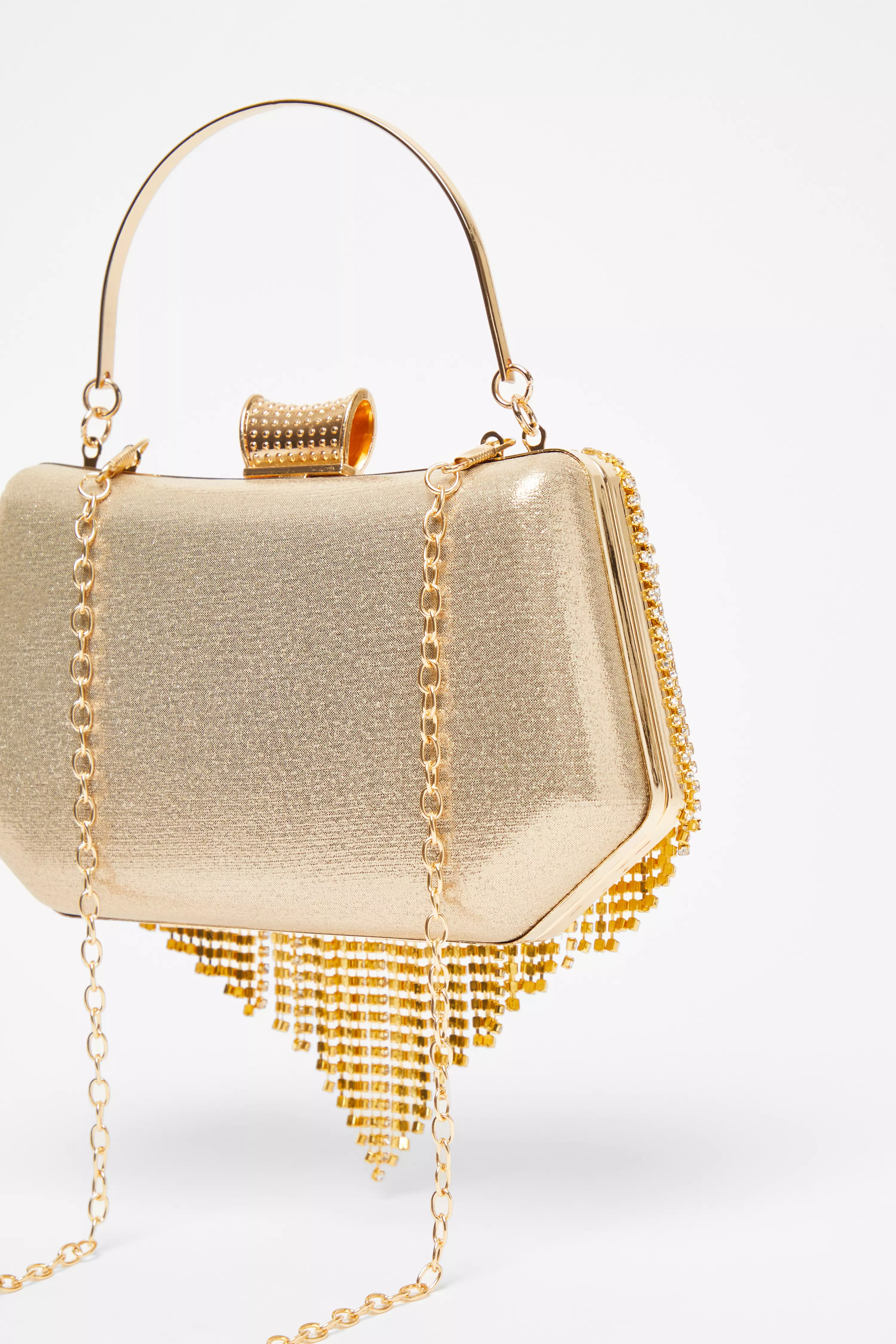 Gold Diamante Fringe Box Bag