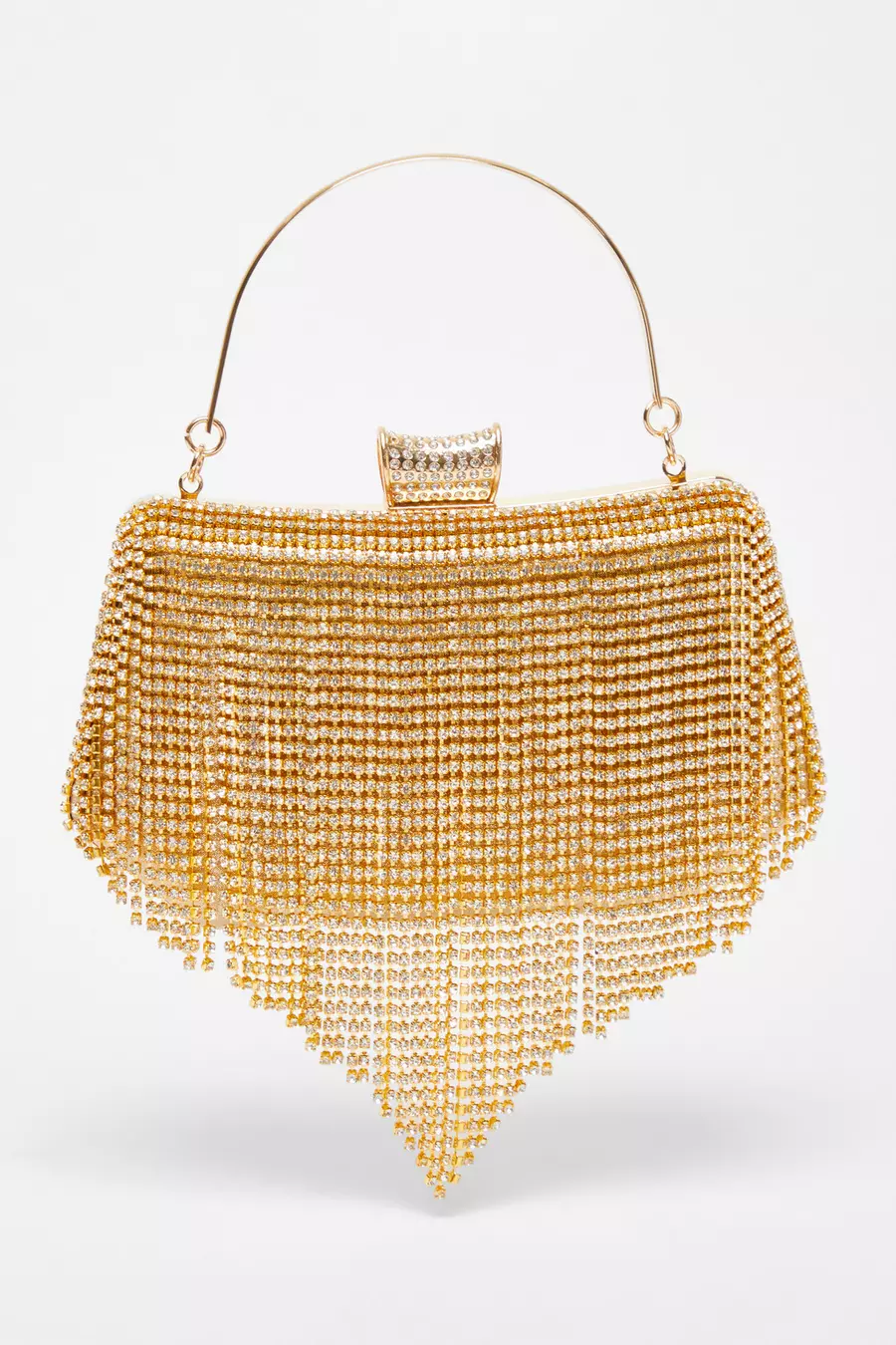 Gold Diamante Fringe Box Bag QUIZ Clothing