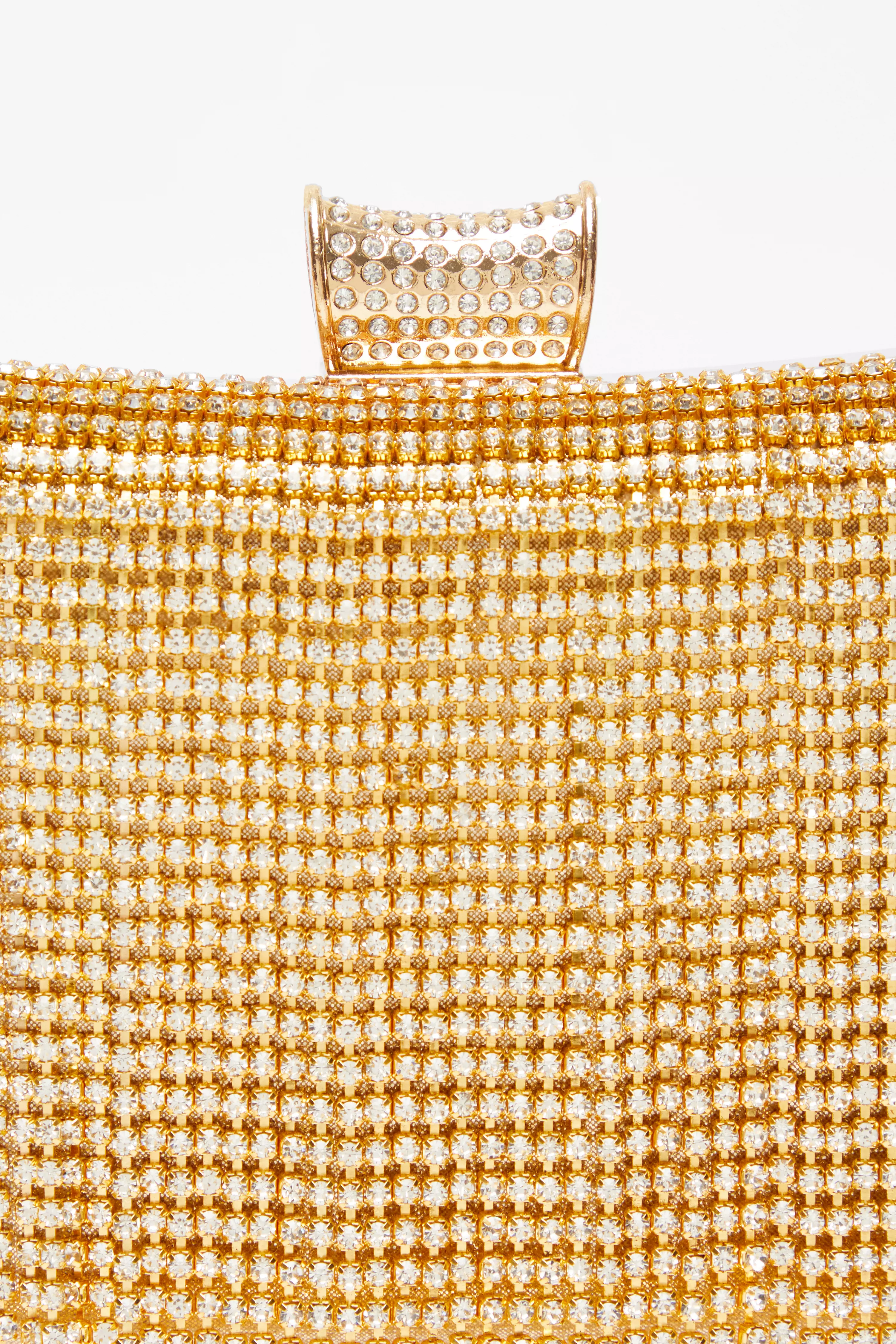 Gold Diamante Fringe Box Bag