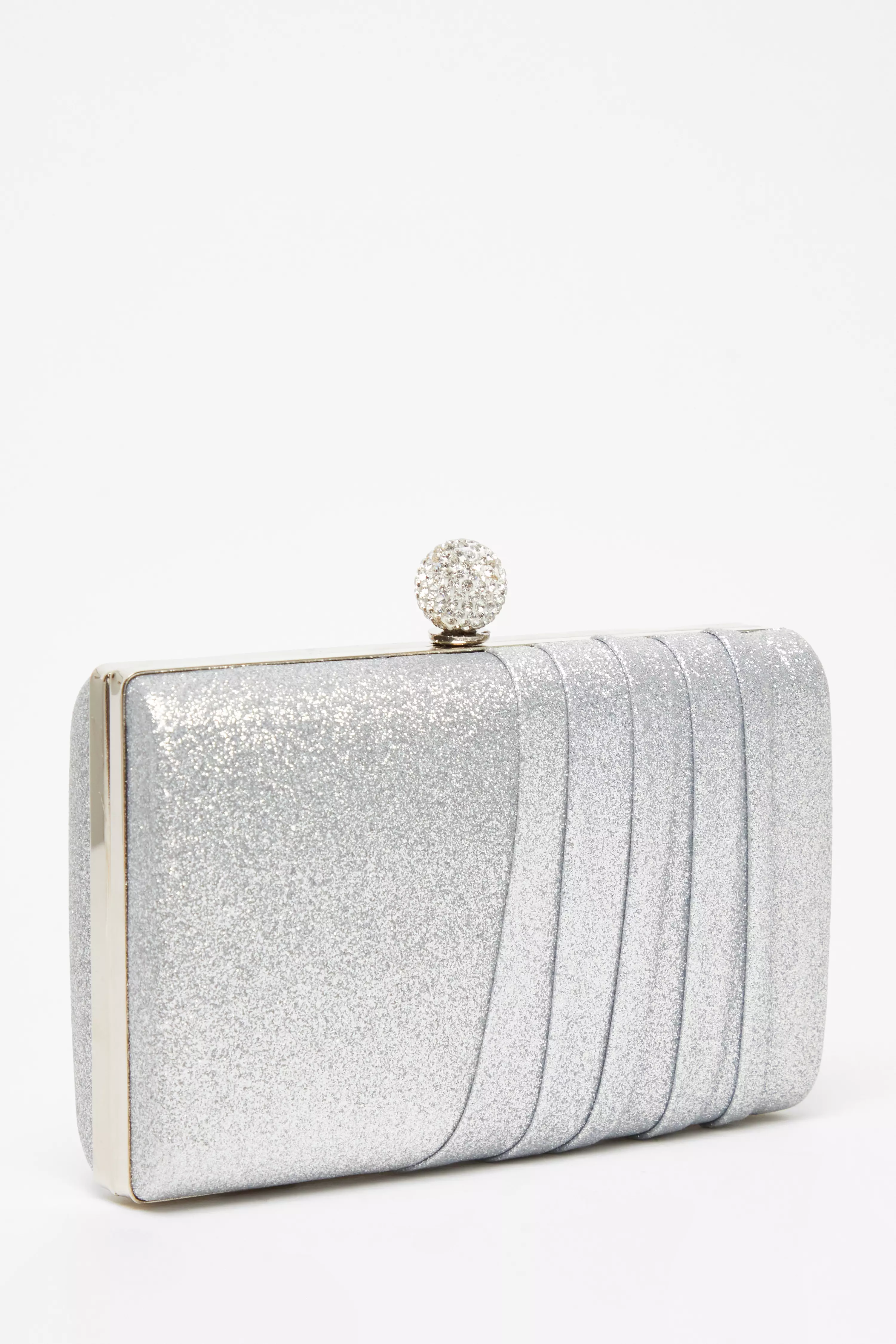 Silver Shimmer Pleated Clutch Bag