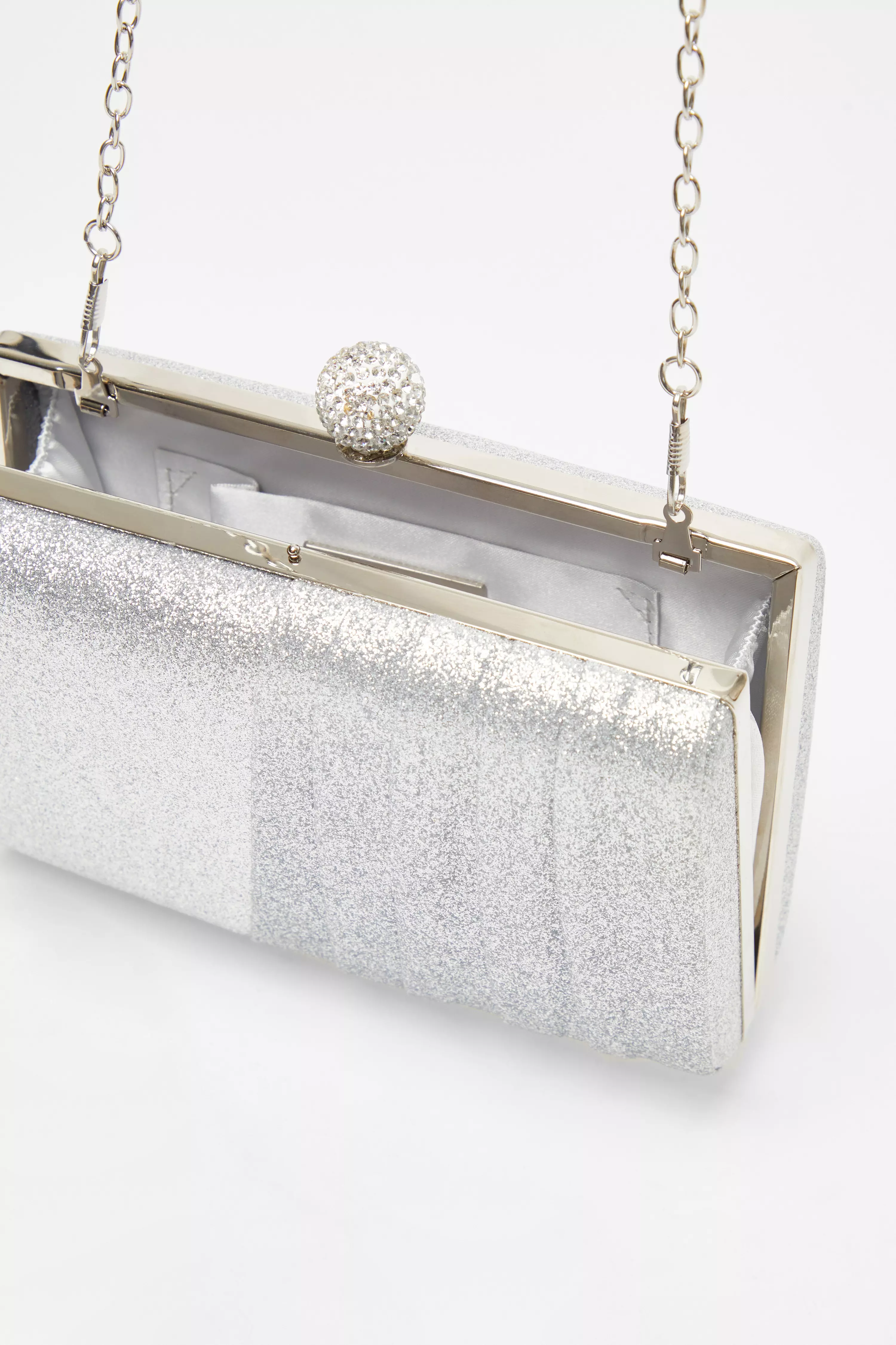 Silver Shimmer Pleated Clutch Bag