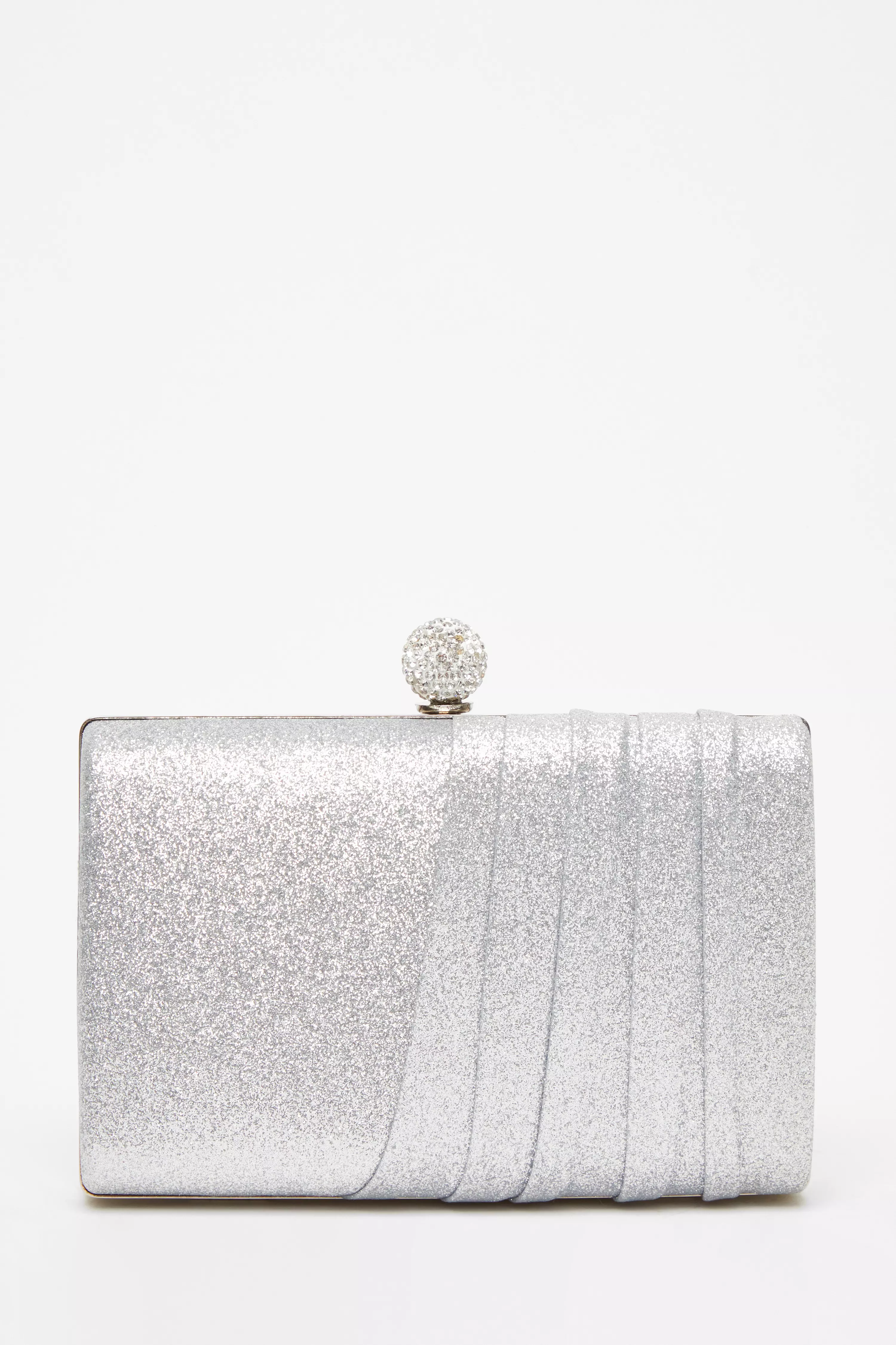 Silver Shimmer Pleated Clutch Bag