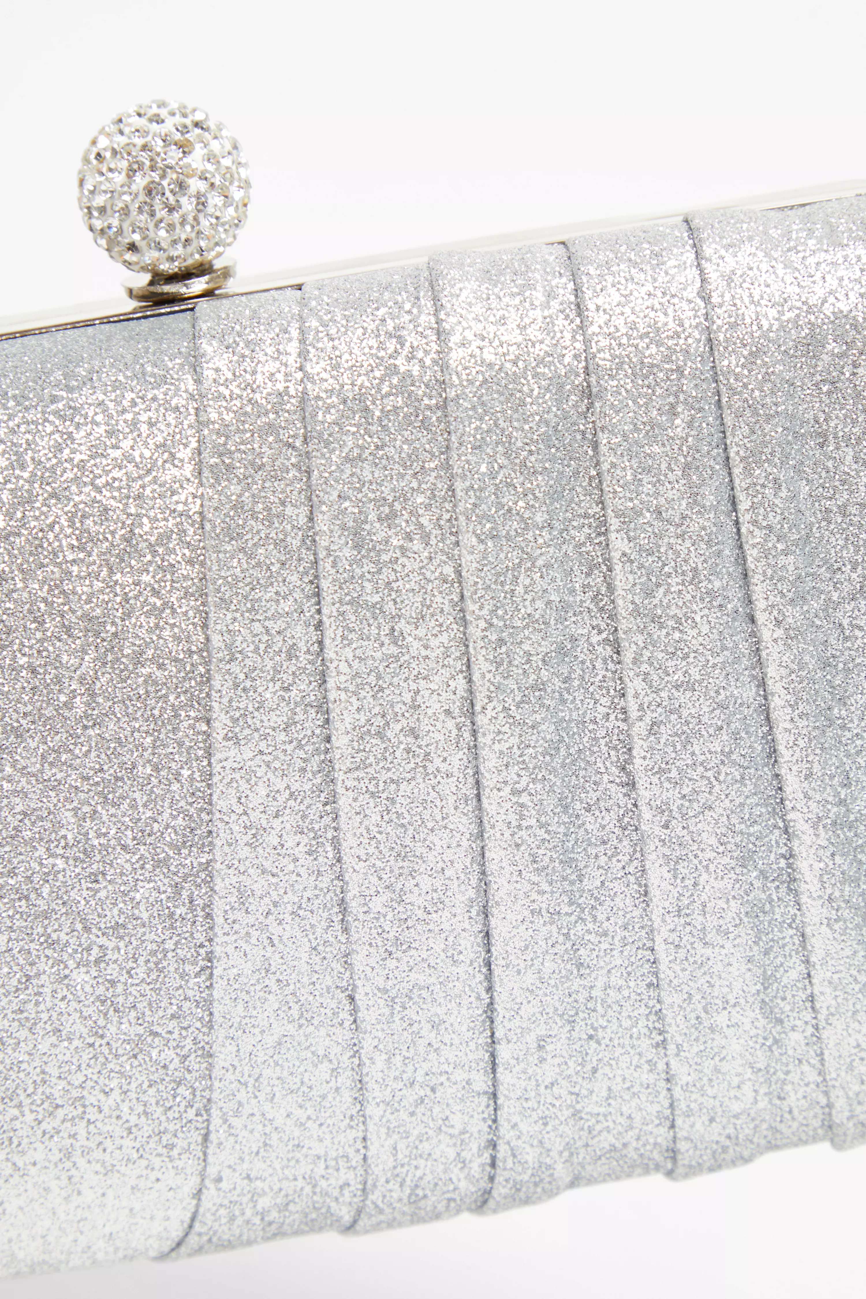 Silver Shimmer Pleated Clutch Bag