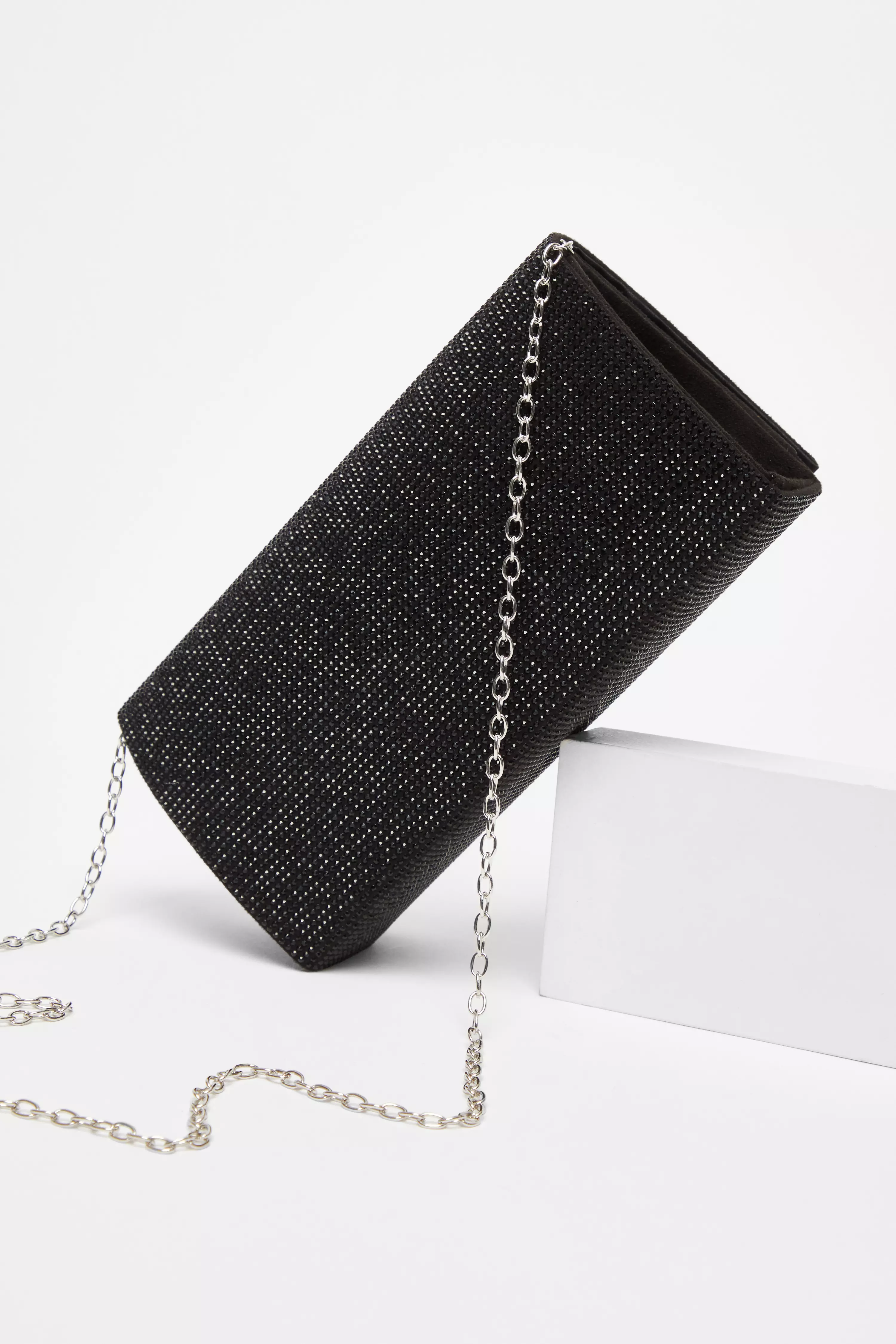 Black Diamante Embellished Clutch Bag