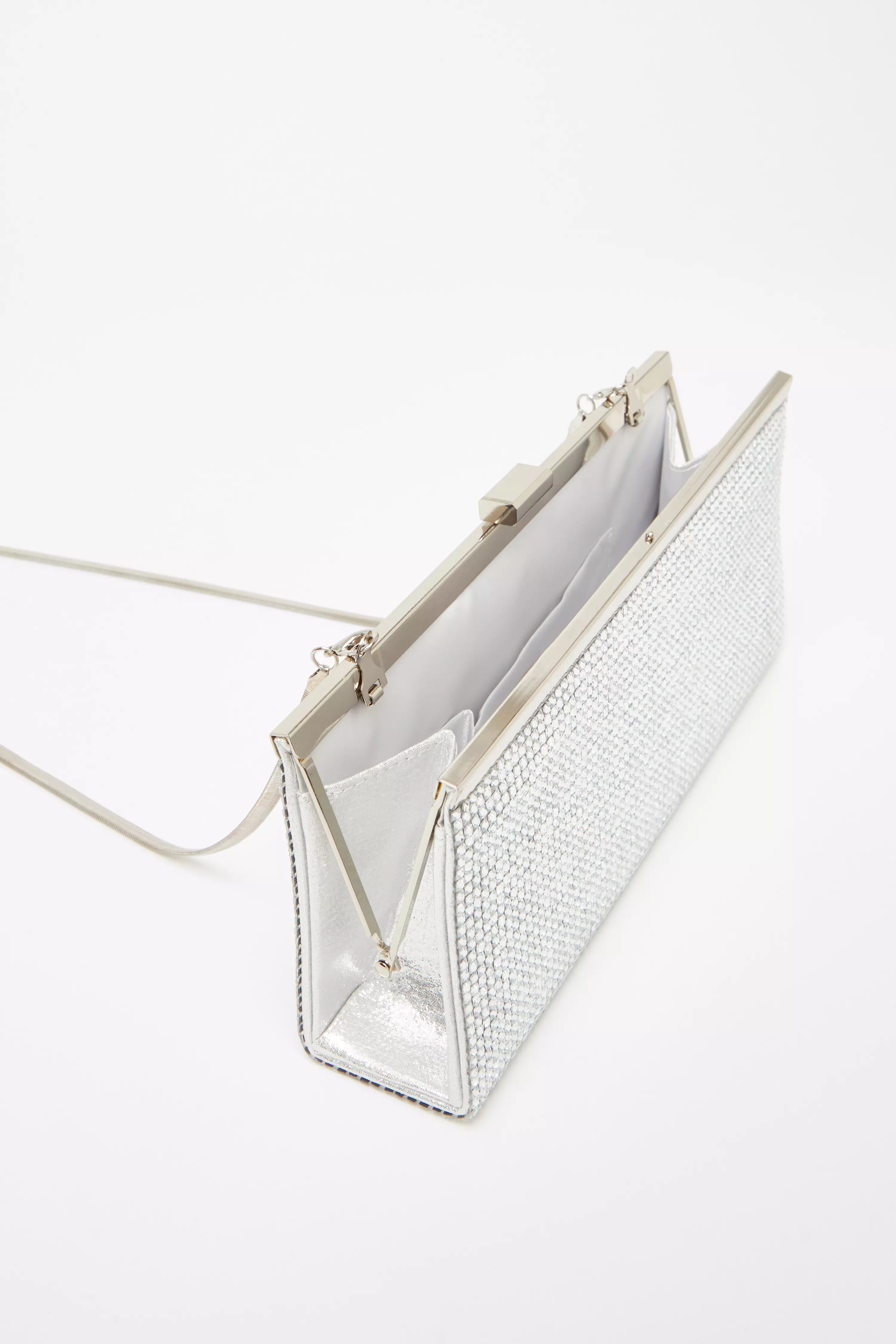 Silver Diamante Clutch Bag