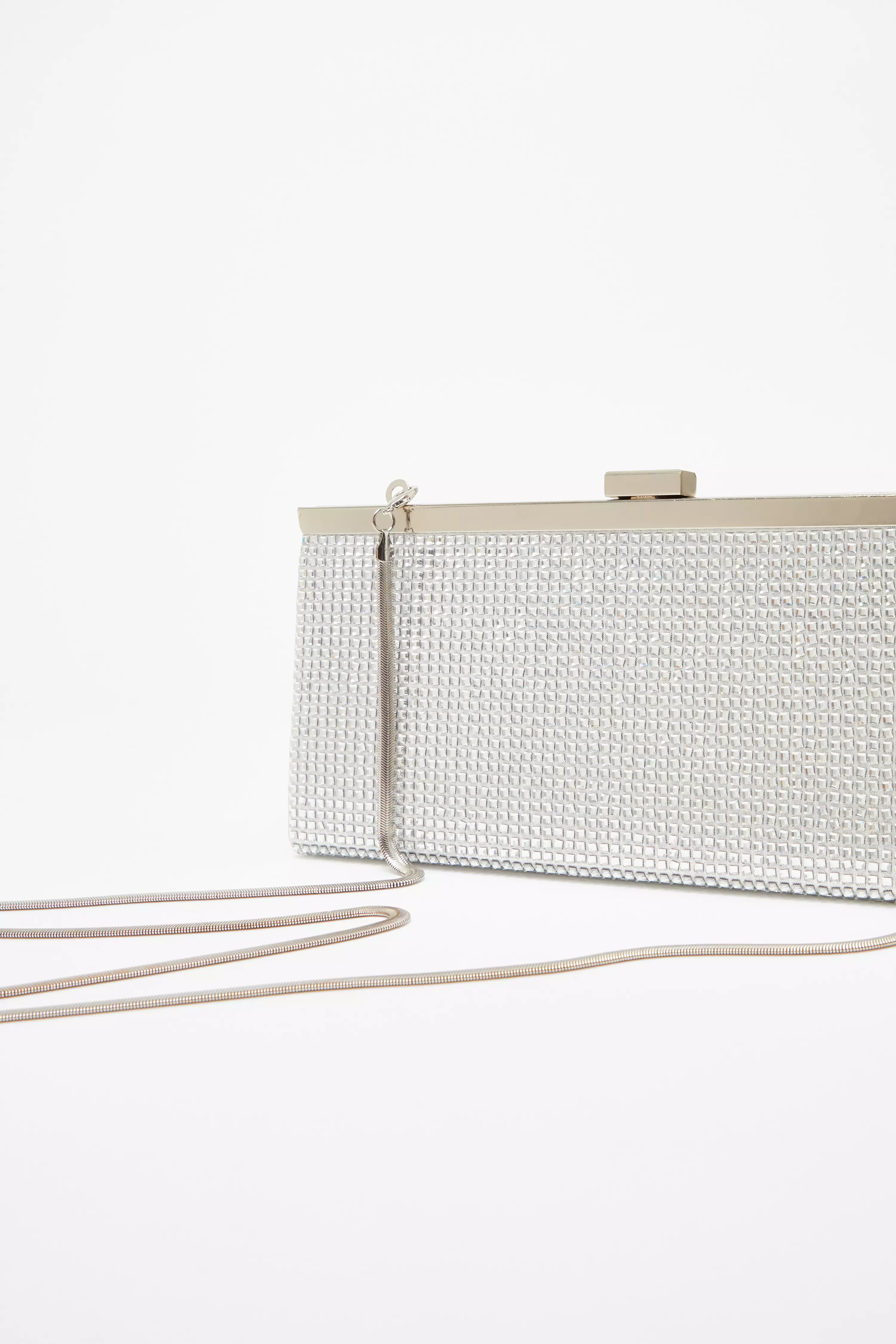 Silver Diamante Clutch Bag