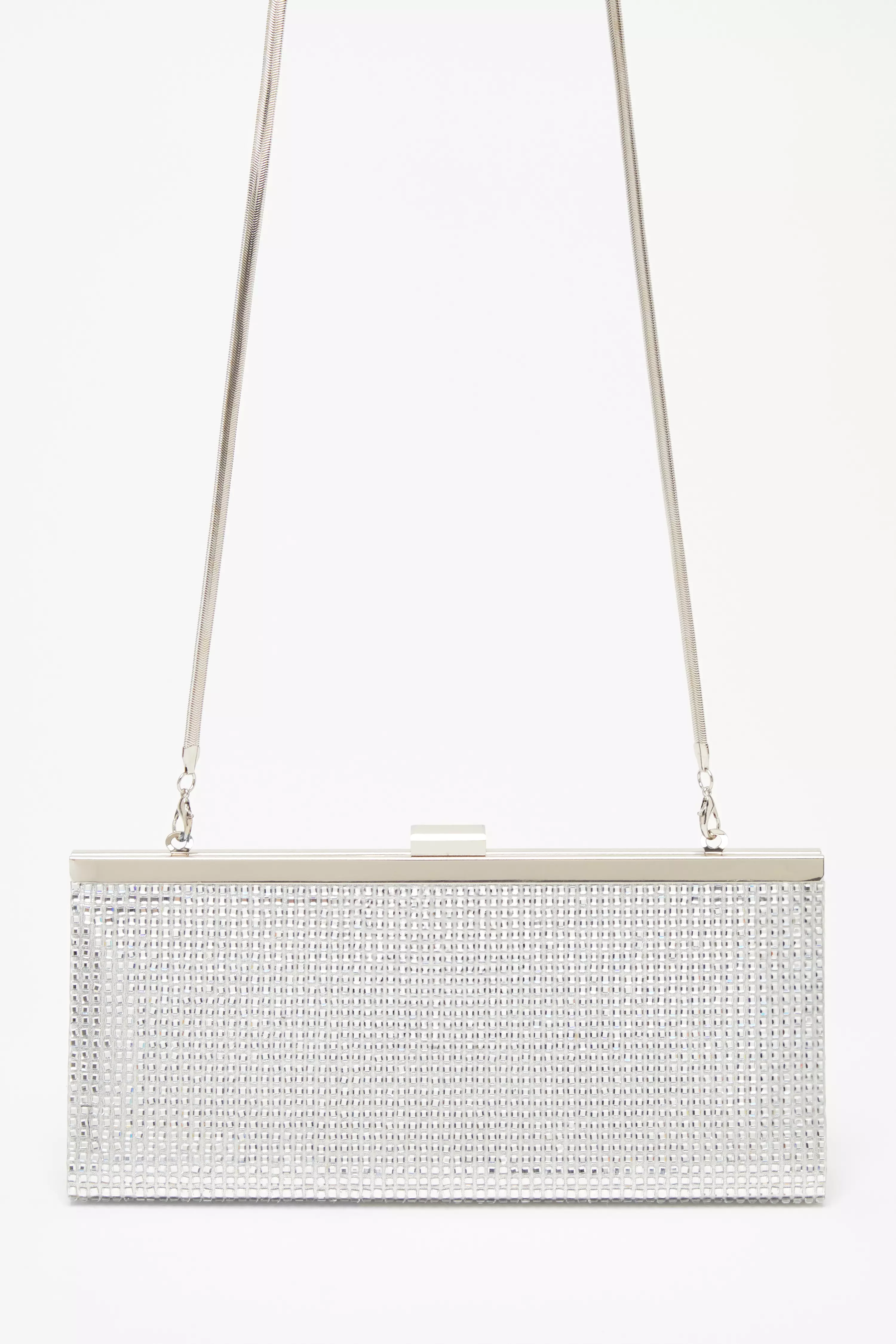 Silver Diamante Clutch Bag