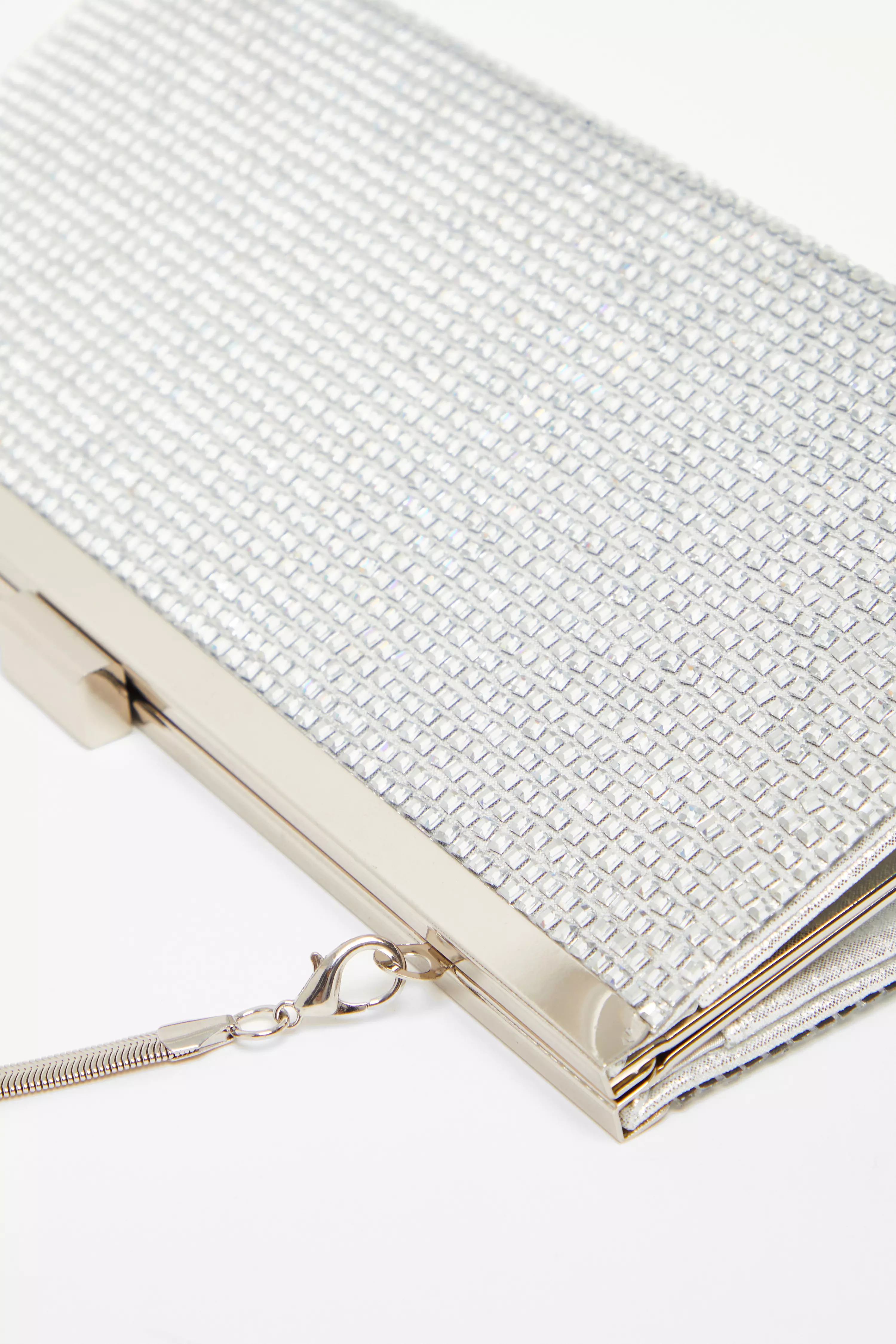 Silver Diamante Clutch Bag