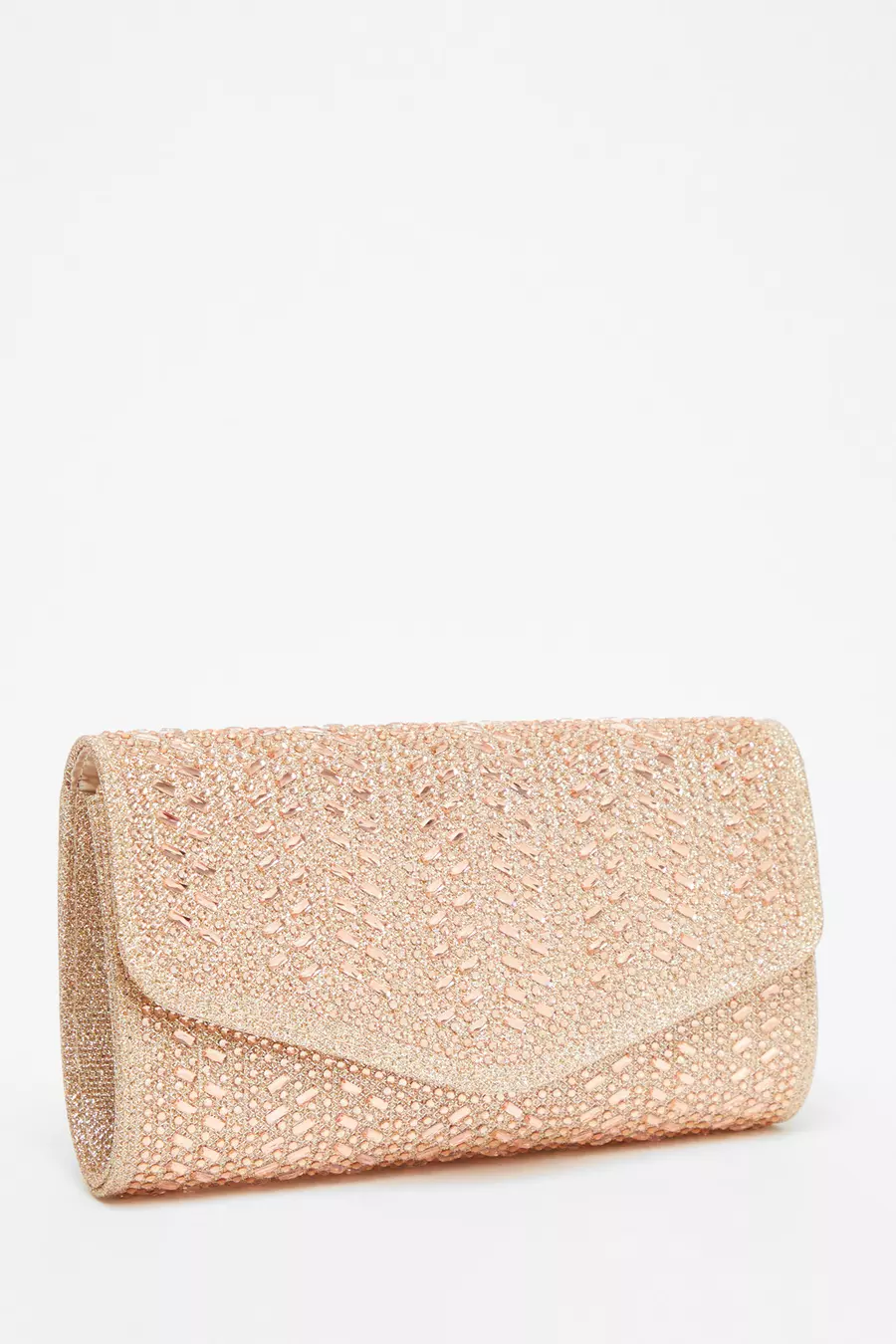 Rose Gold Diamante Clutch Bag QUIZ Clothing