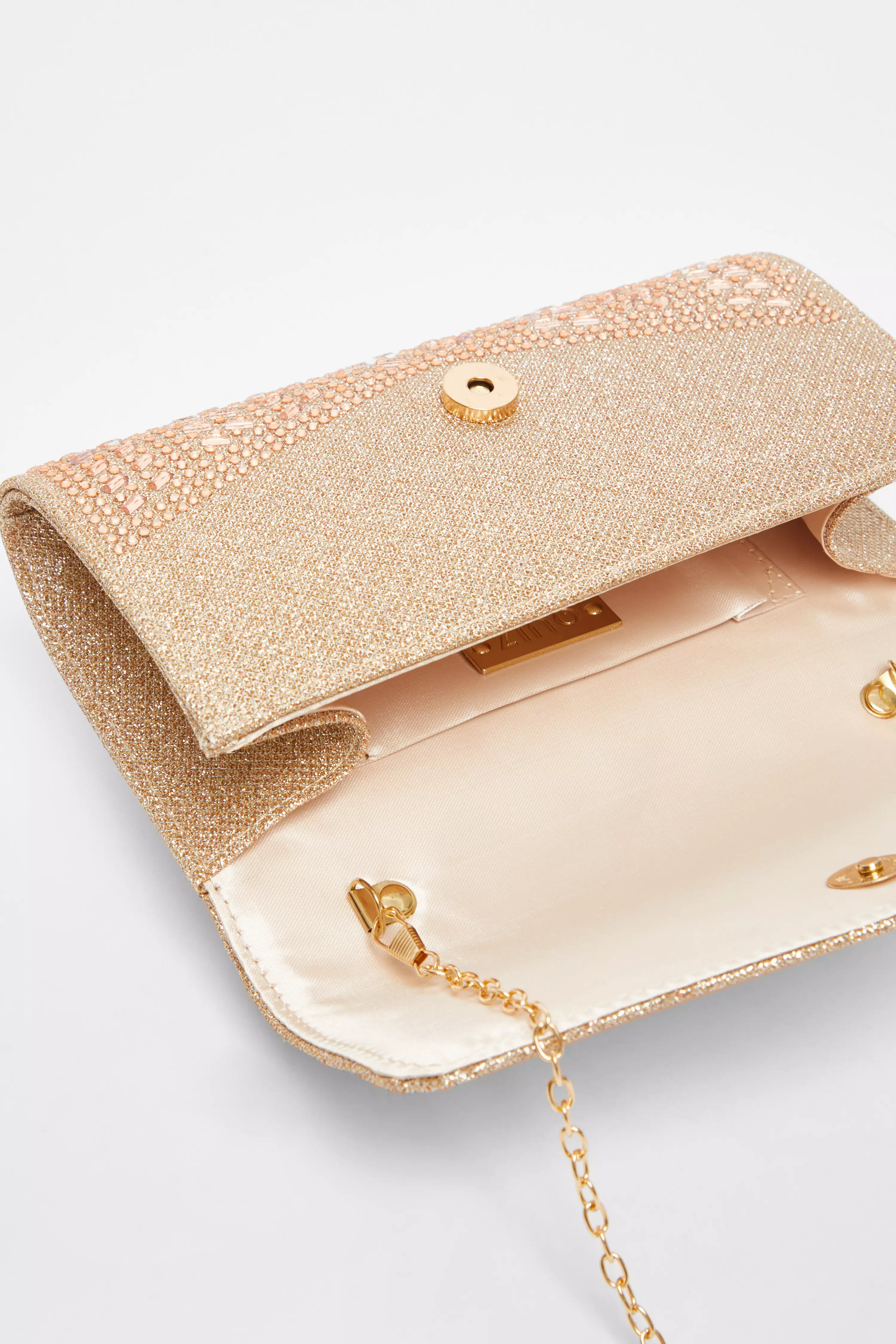 Rose Gold Diamante Clutch Bag